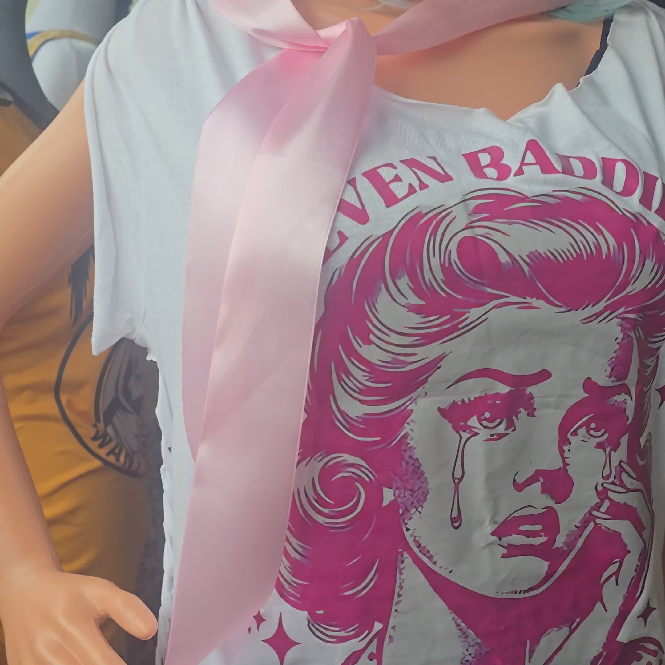 Even Baddies Get Saddies Reconstructed Graphic Tee | One-of-One Handmade Pink Alternative Top