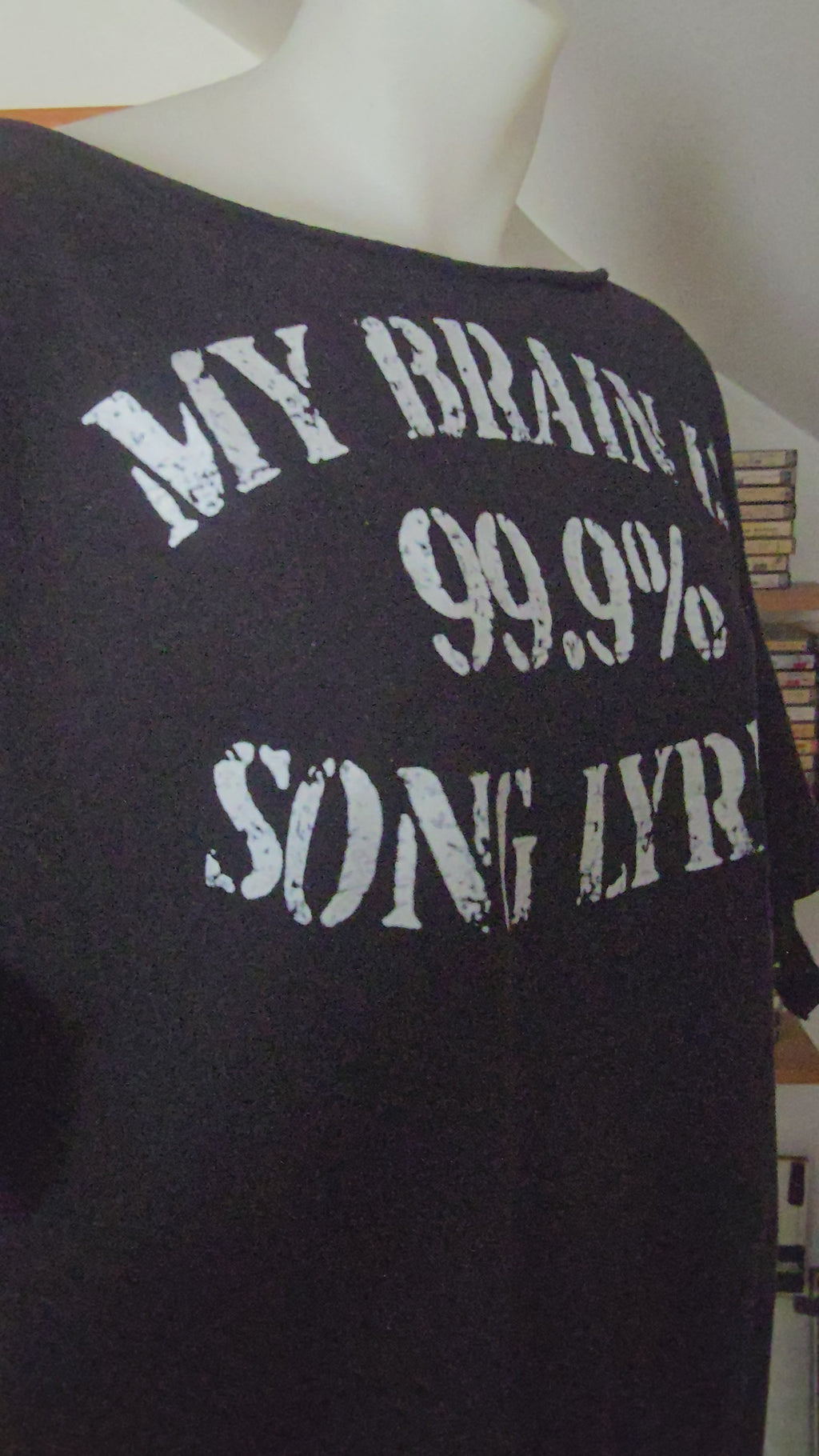One-of-One "My Brain Is 99.9% Song Lyrics" Upcycled Fringe Tee | Shredded Alternative Graphic Top | XL–2X