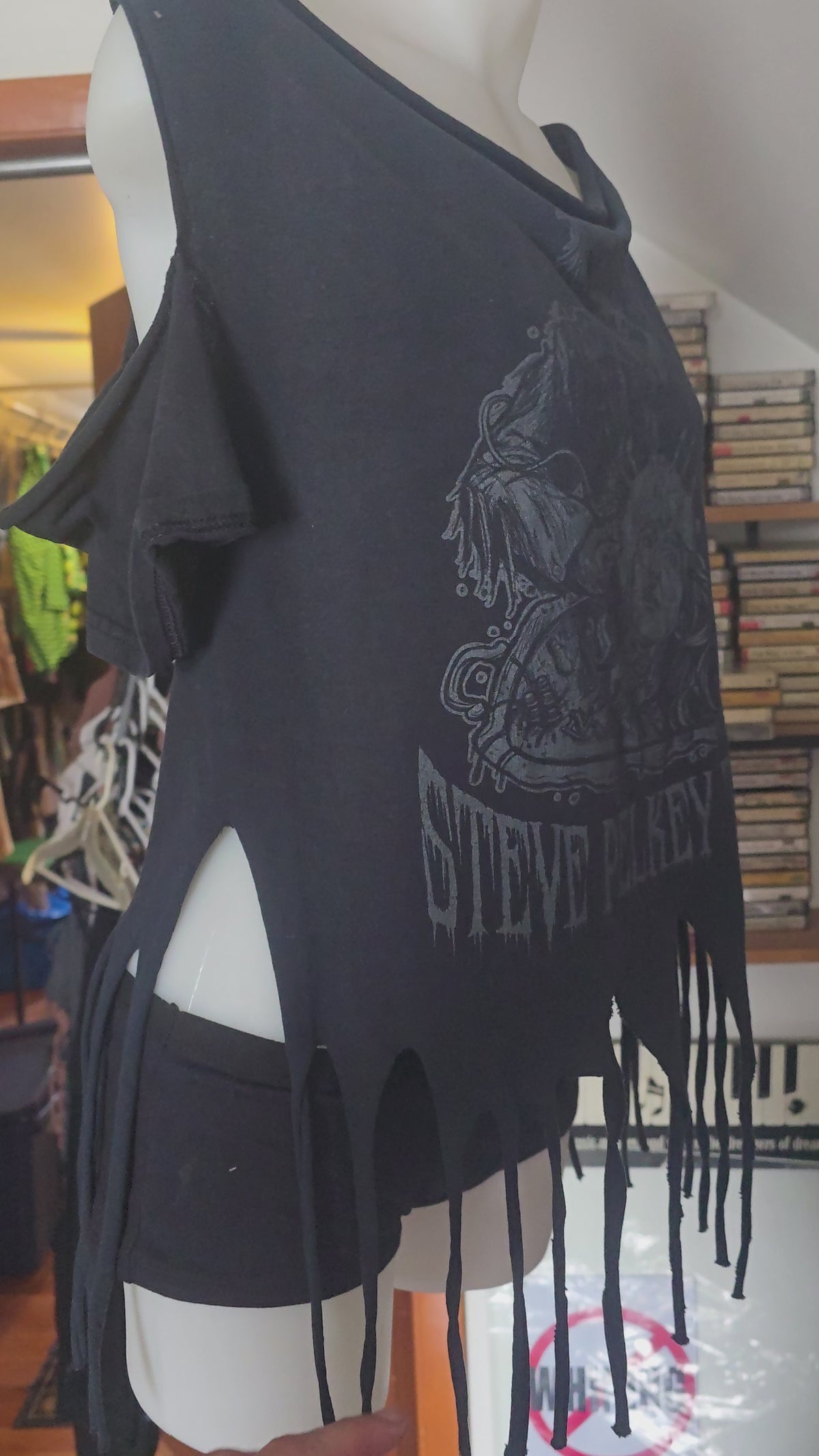 One-of-One Steve Pelkey "Your Head Is a Cake" Tattoo Tee | Upcycled Fringe Gothic Graphic Top | XL