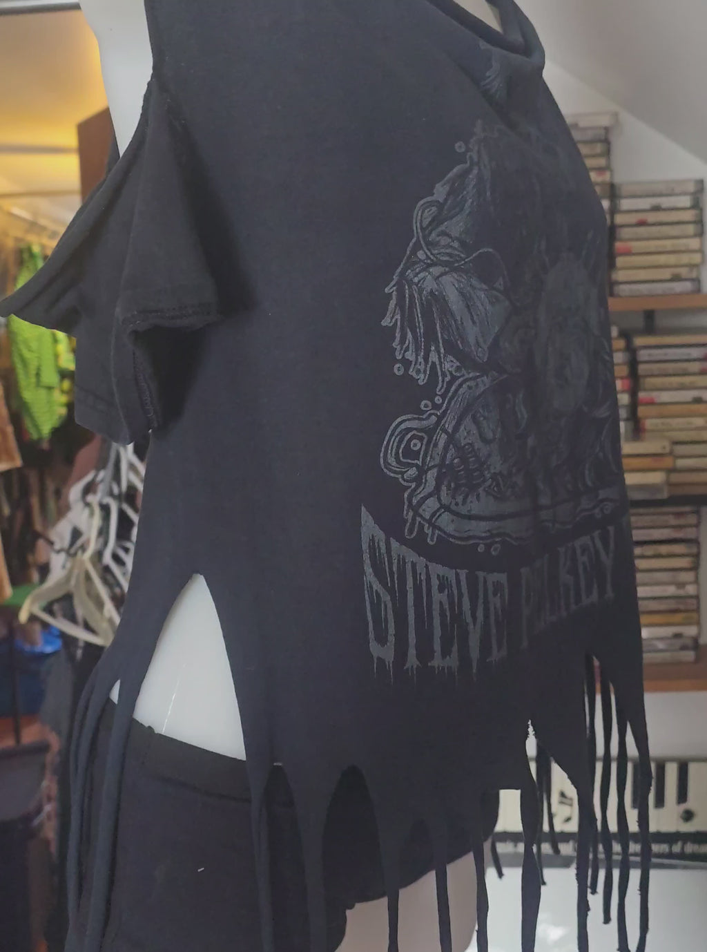 One-of-One Steve Pelkey "Your Head Is a Cake" Tattoo Tee | Upcycled Fringe Gothic Graphic Top | XL