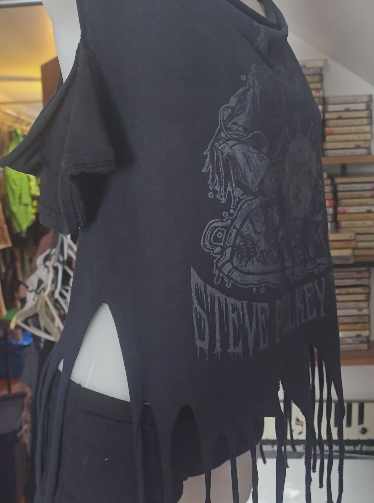 One-of-One Steve Pelkey "Your Head Is a Cake" Tattoo Tee | Upcycled Fringe Gothic Graphic Top | XL