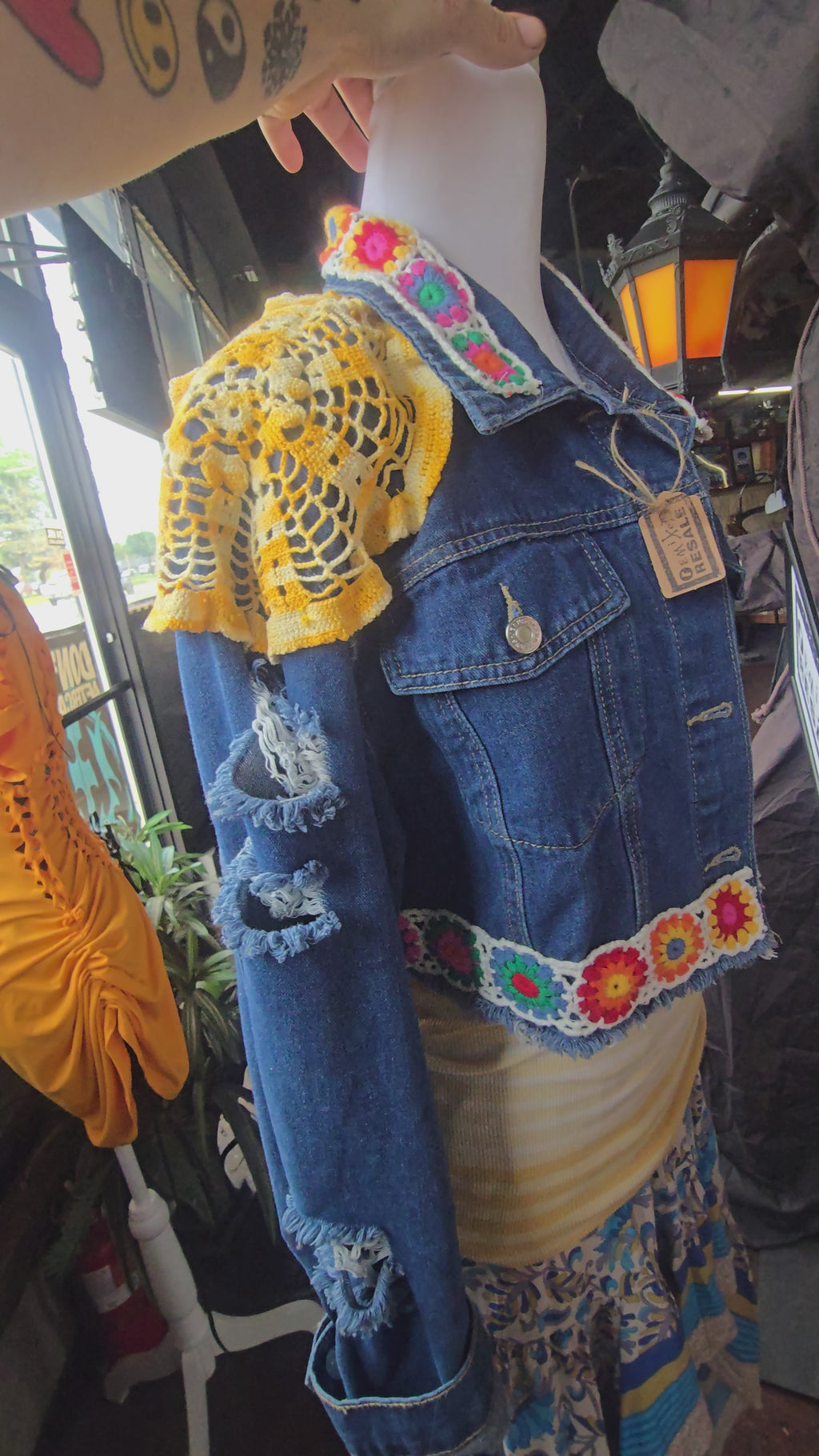 SOLD!!! One-of-One Upcycled Crochet Denim Jacket | Handmade Boho Festival Jacket | XL–2X