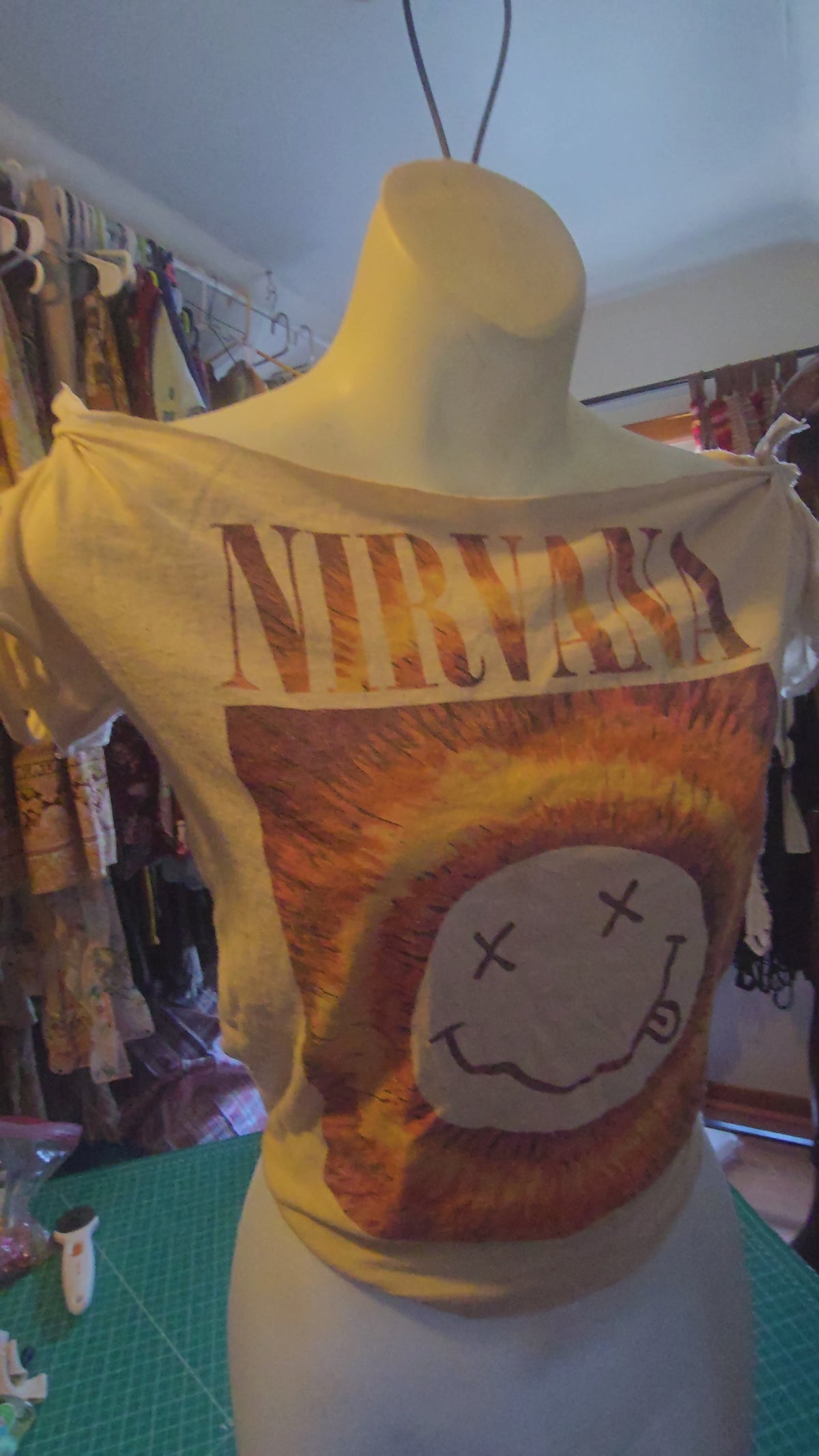 Nirvana Off-Shoulder Reconstructed Tee | One-of-a-Kind Upcycled Band Shirt | Women's Small