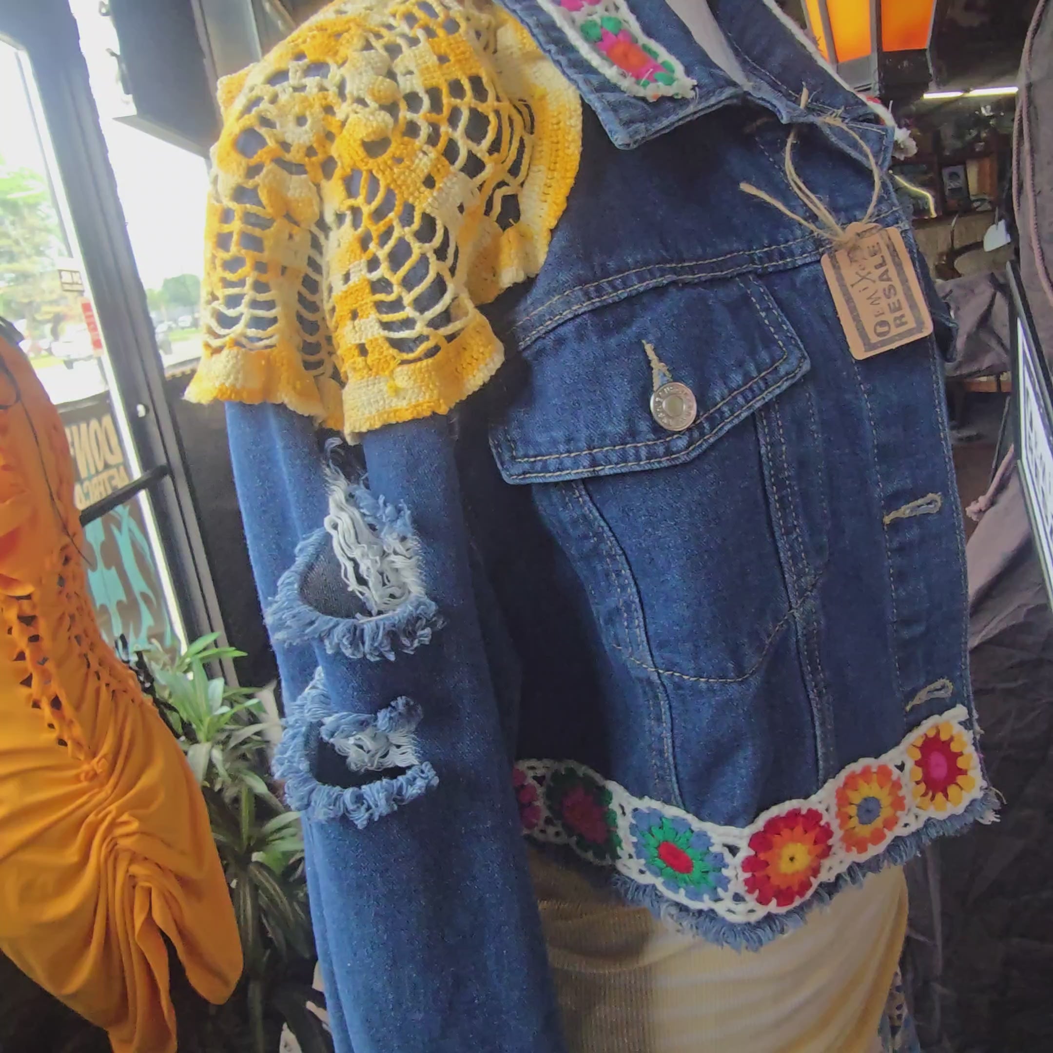 SOLD!!! One-of-One Upcycled Crochet Denim Jacket | Handmade Boho Festival Jacket | XL–2X