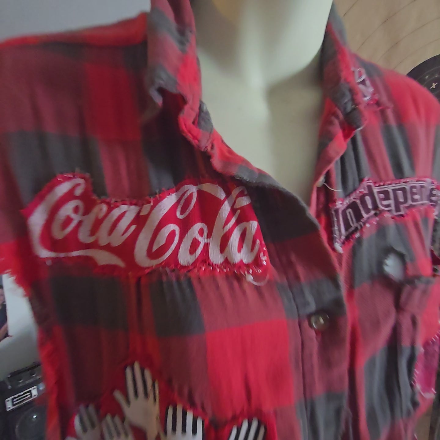 One-of-One Punk Patchwork Flannel Vest | Handmade Upcycled Sleeveless Buffalo Plaid Shirt | Oversized Unisex