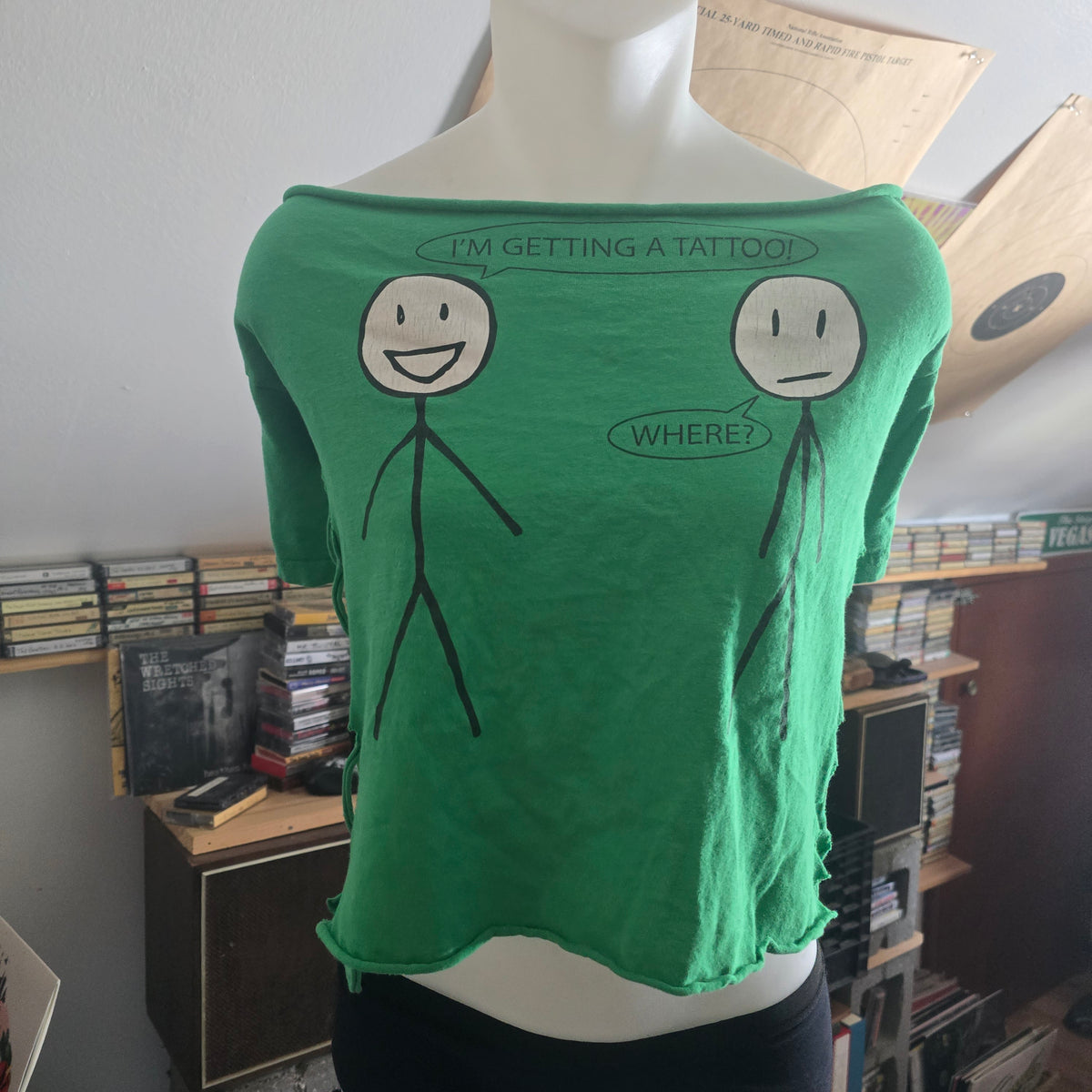 I'm Getting a Tattoo Graphic Crop Top | Handmade Upcycled Off-Shoulder Tee | Funny Tattoo Humor Shirt | XL