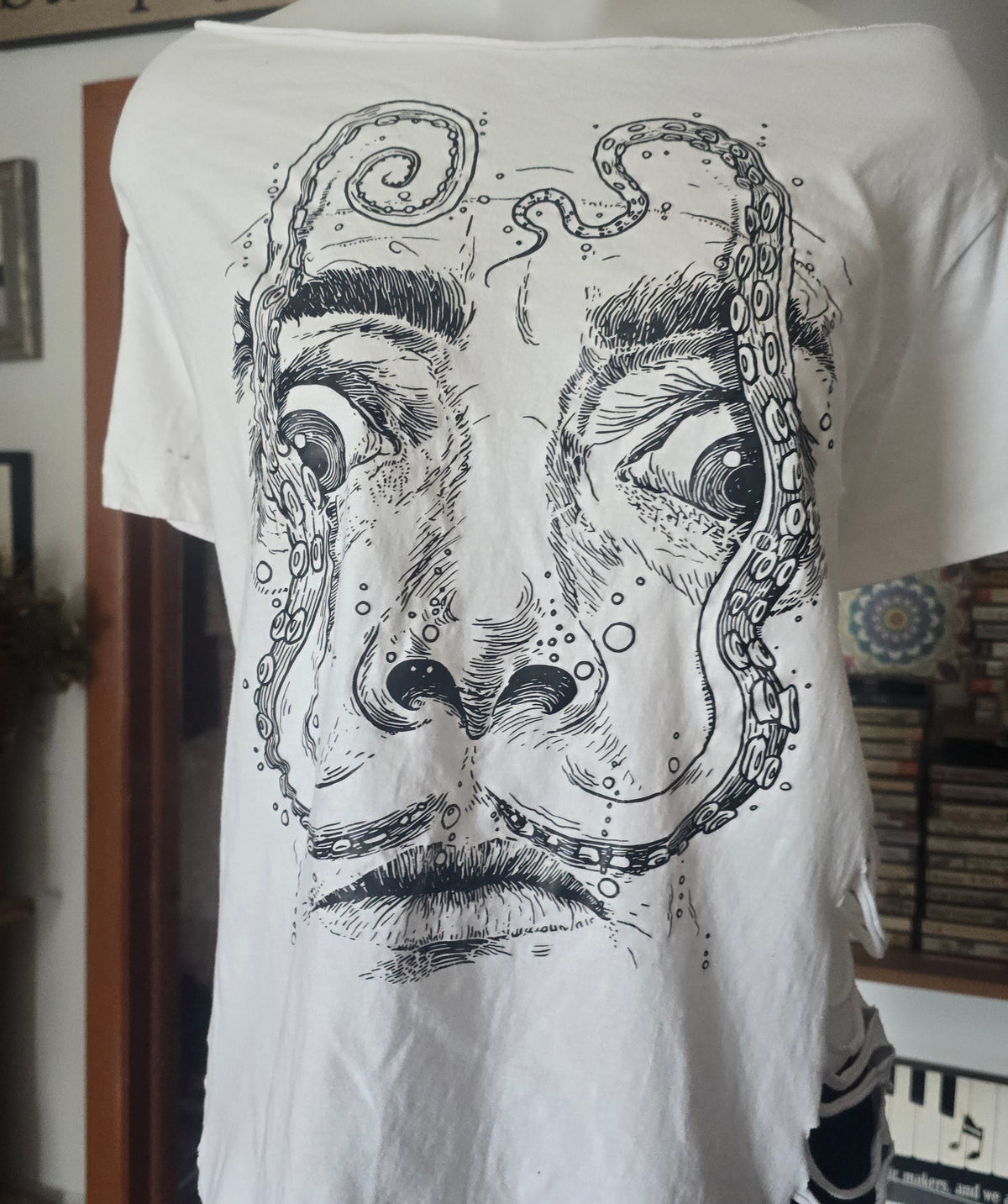 SOLD***Surreal Salvador Dali Graphic Tee | Upcycled Off-Shoulder Art Shirt | XL–2X