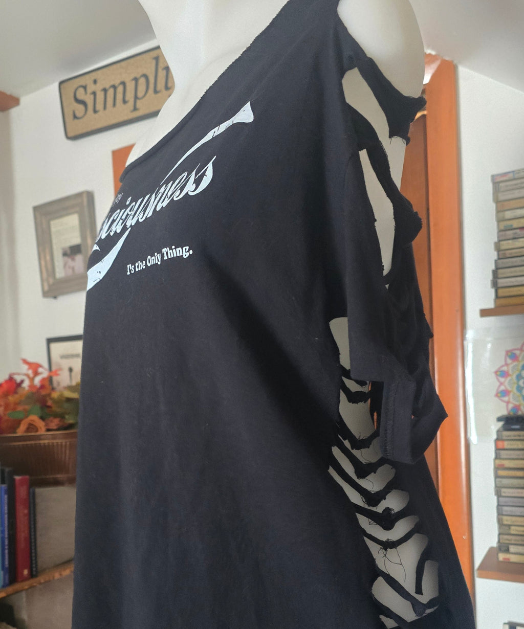 Enjoy Consciousness Tee | Upcycled Off-Shoulder Philosophy Graphic Shirt | XL–2X