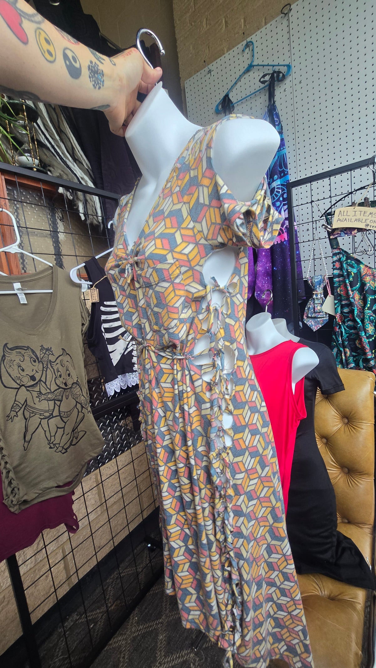 SOLD*** One-of-a-Kind Geometric Lace-Up Festival Dress | Boho Y2K Cutout Dress | Size Large