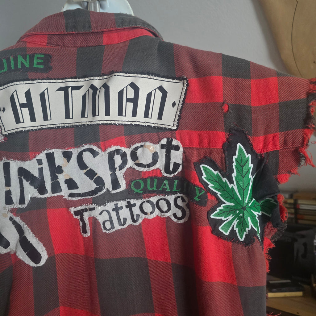 One-of-One Punk Patchwork Flannel Vest | Handmade Upcycled Sleeveless Buffalo Plaid Shirt | Oversized Unisex