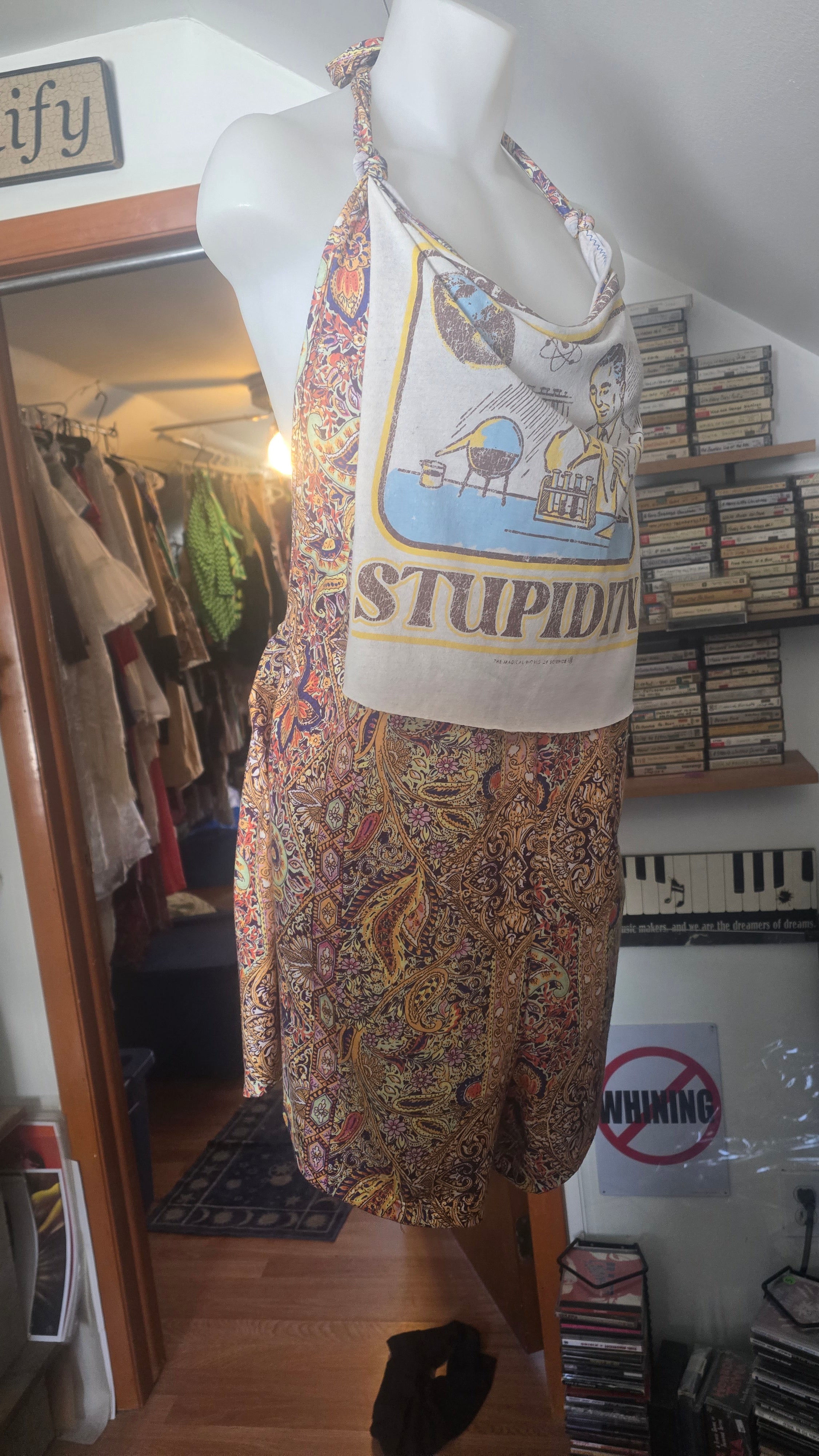 Science Can't Even Fix Your Stupidity Handmade Halter Romper | Upcycled Boho Festival One Piece | XL–2XL