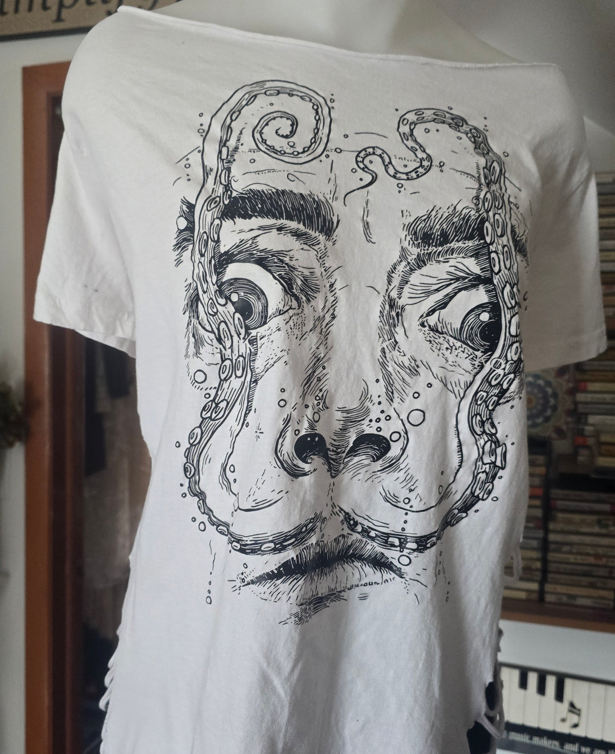 SOLD***Surreal Salvador Dali Graphic Tee | Upcycled Off-Shoulder Art Shirt | XL–2X
