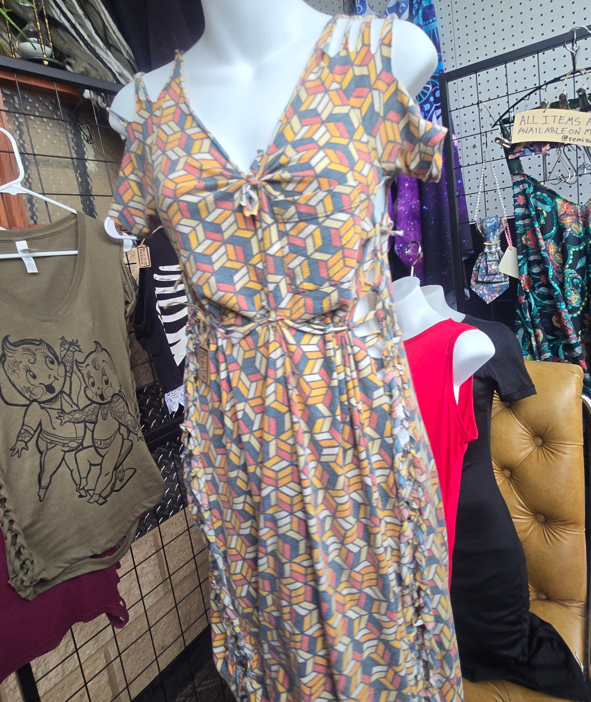 SOLD*** One-of-a-Kind Geometric Lace-Up Festival Dress | Boho Y2K Cutout Dress | Size Large