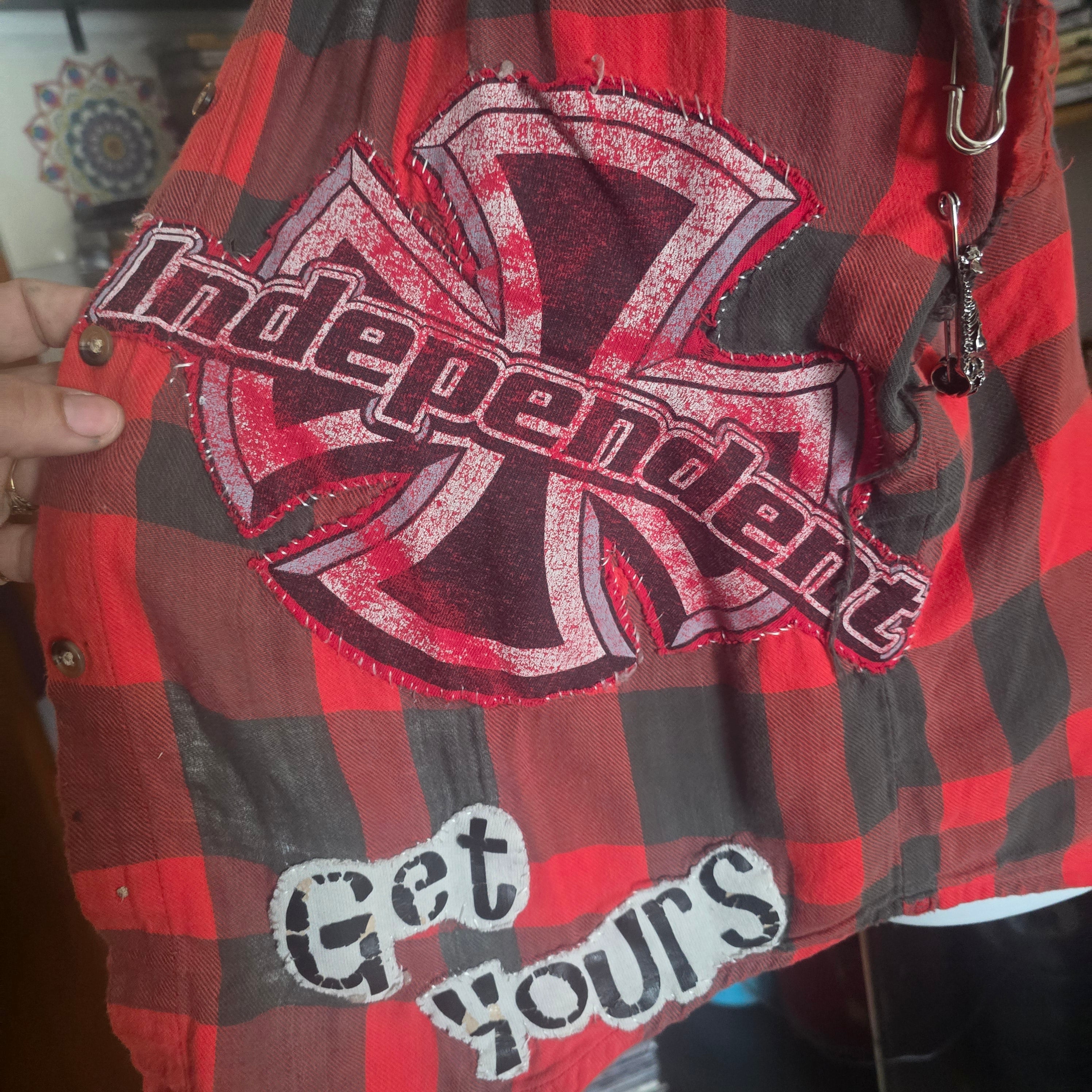 One-of-One Punk Patchwork Flannel Vest | Handmade Upcycled Sleeveless Buffalo Plaid Shirt | Oversized Unisex