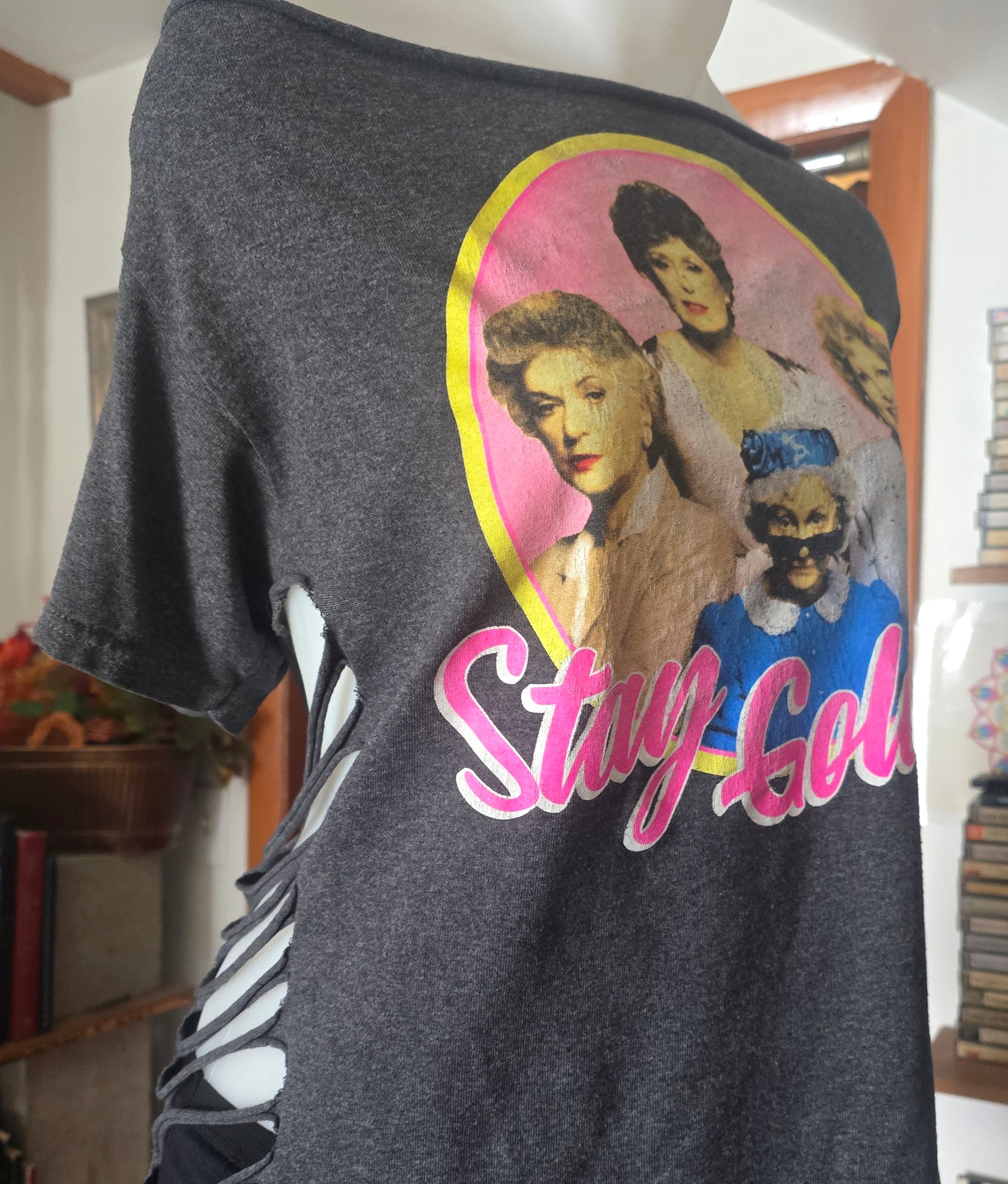 One-of-One Golden Girls "Stay Golden" Tee | Upcycled Off-Shoulder Graphic Top | XL–2X