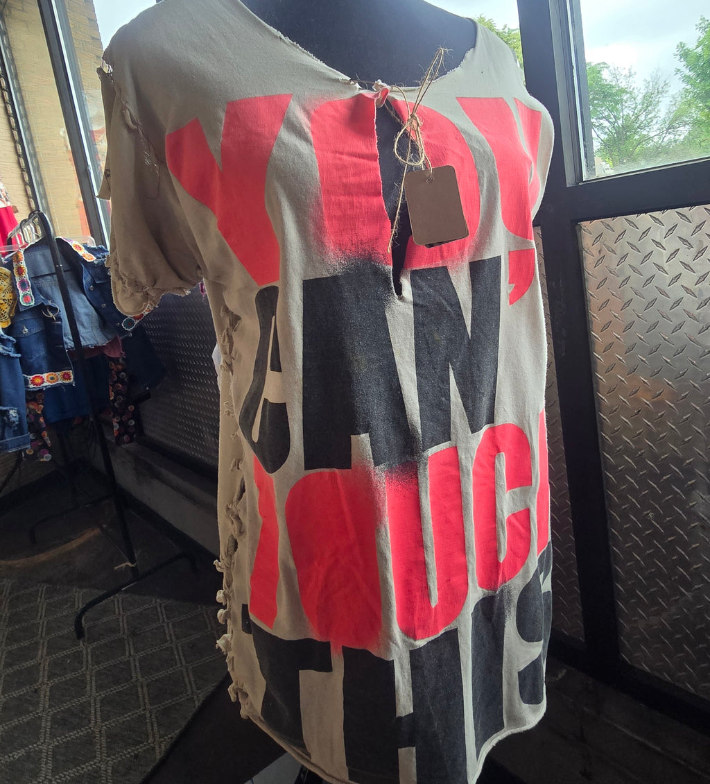 You Can't Touch This Upcycled Graphic Tee | One-of-a-Kind Streetwear Ladder Cut Shirt | XL