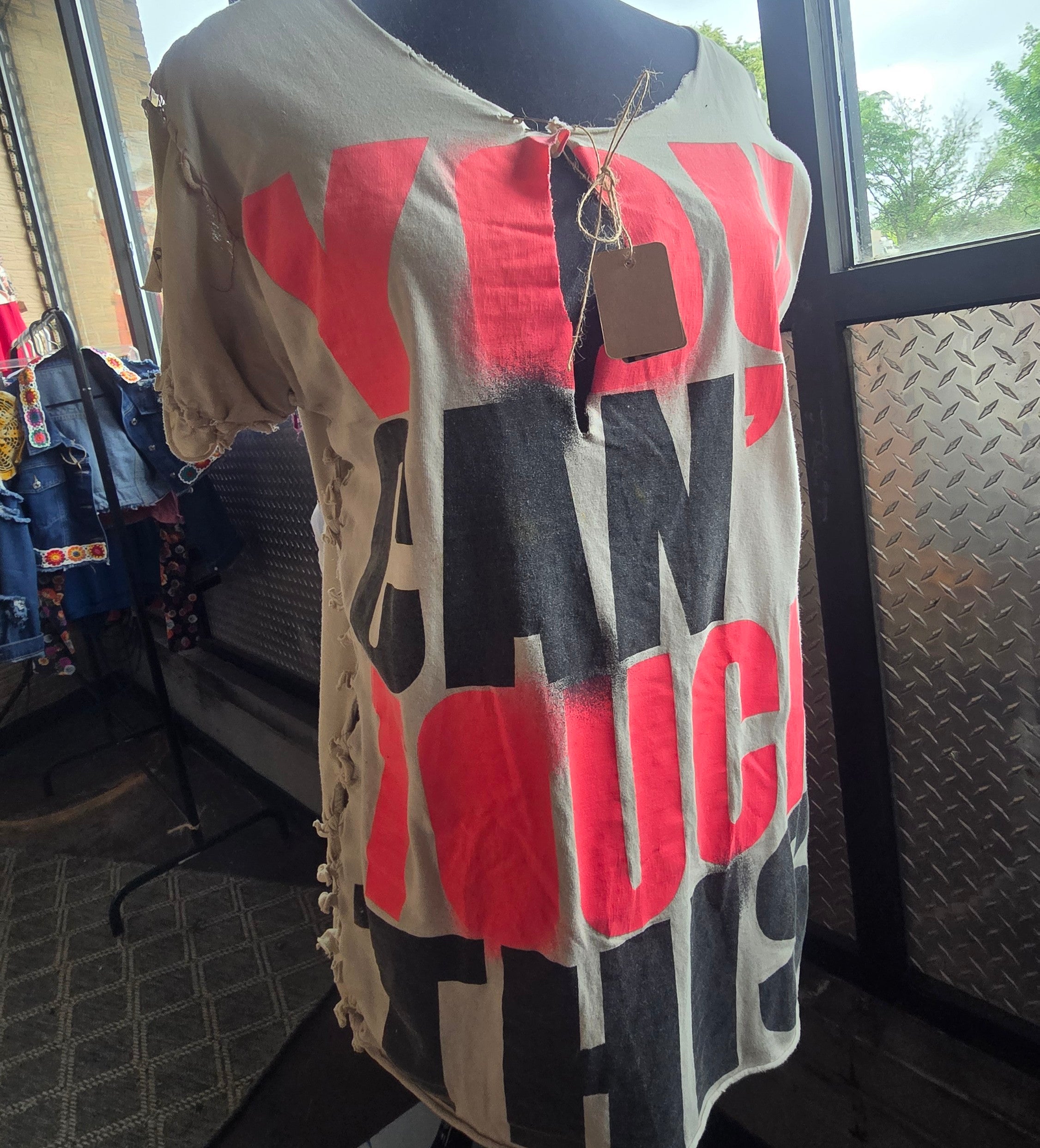 You Can't Touch This Upcycled Graphic Tee | One-of-a-Kind Streetwear Ladder Cut Shirt | XL