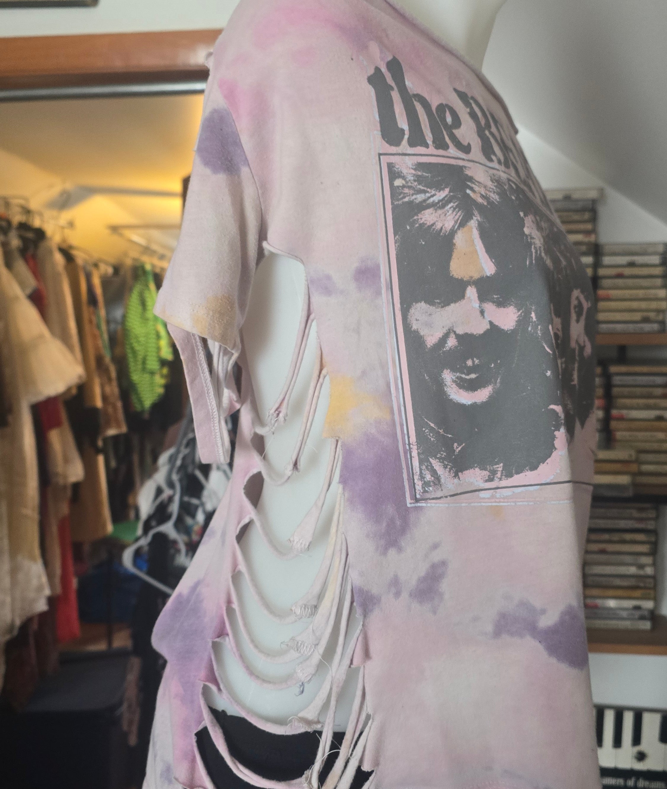One-of-One Beatles Tie-Dye Band Tee | Upcycled Off-Shoulder Graphic Shirt | XL