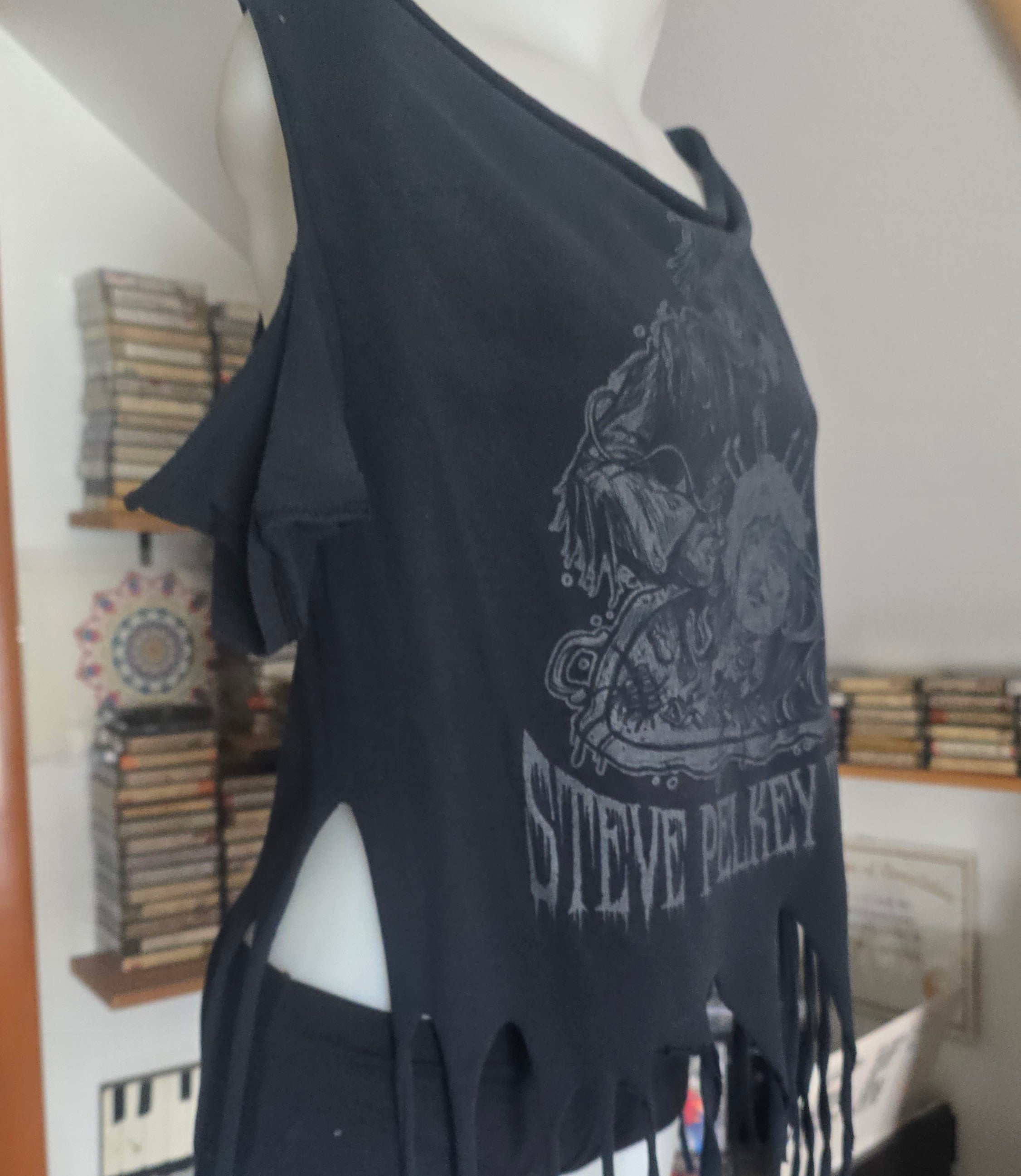 One-of-One Steve Pelkey "Your Head Is a Cake" Tattoo Tee | Upcycled Fringe Gothic Graphic Top | XL