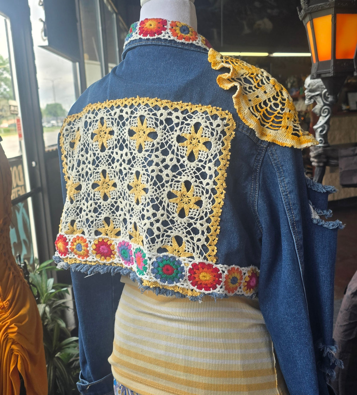 SOLD!!! One-of-One Upcycled Crochet Denim Jacket | Handmade Boho Festival Jacket | XL–2X