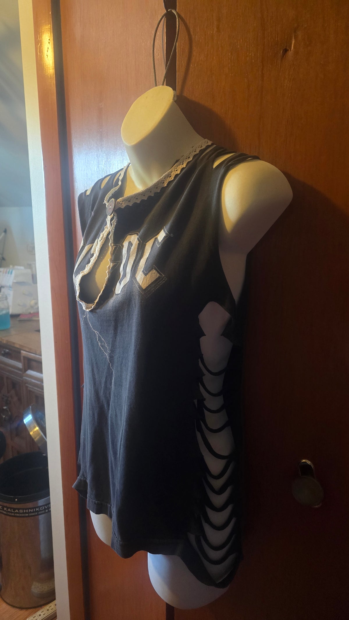 AC/DC Lace-Up Reconstructed Tank | One-of-a-Kind Upcycled Band Tee | Women's Large–XL
