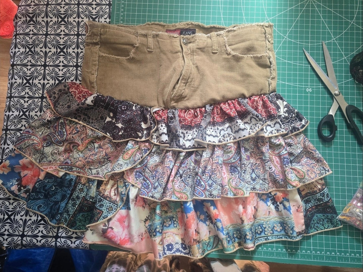 Remixed Resale Handmade Upcycled Retro Gamer Ruffle Mini Skirt
