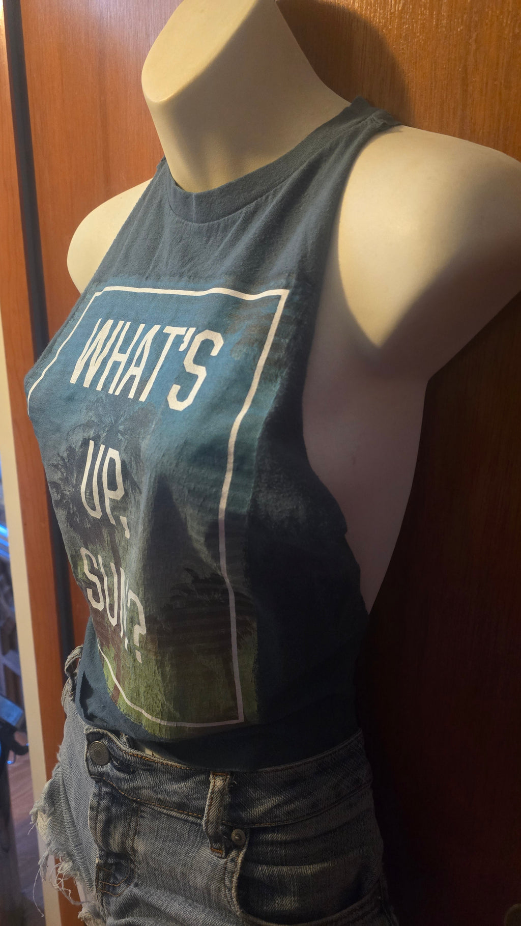 What's Up Sun? Open-Back Halter Tank | One-of-a-Kind Upcycled Graphic Top | Small