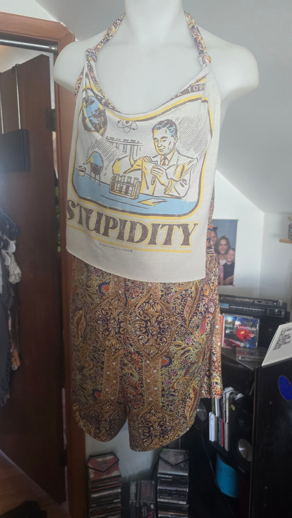 Science Can't Even Fix Your Stupidity Handmade Halter Romper | Upcycled Boho Festival One Piece | XL–2XL