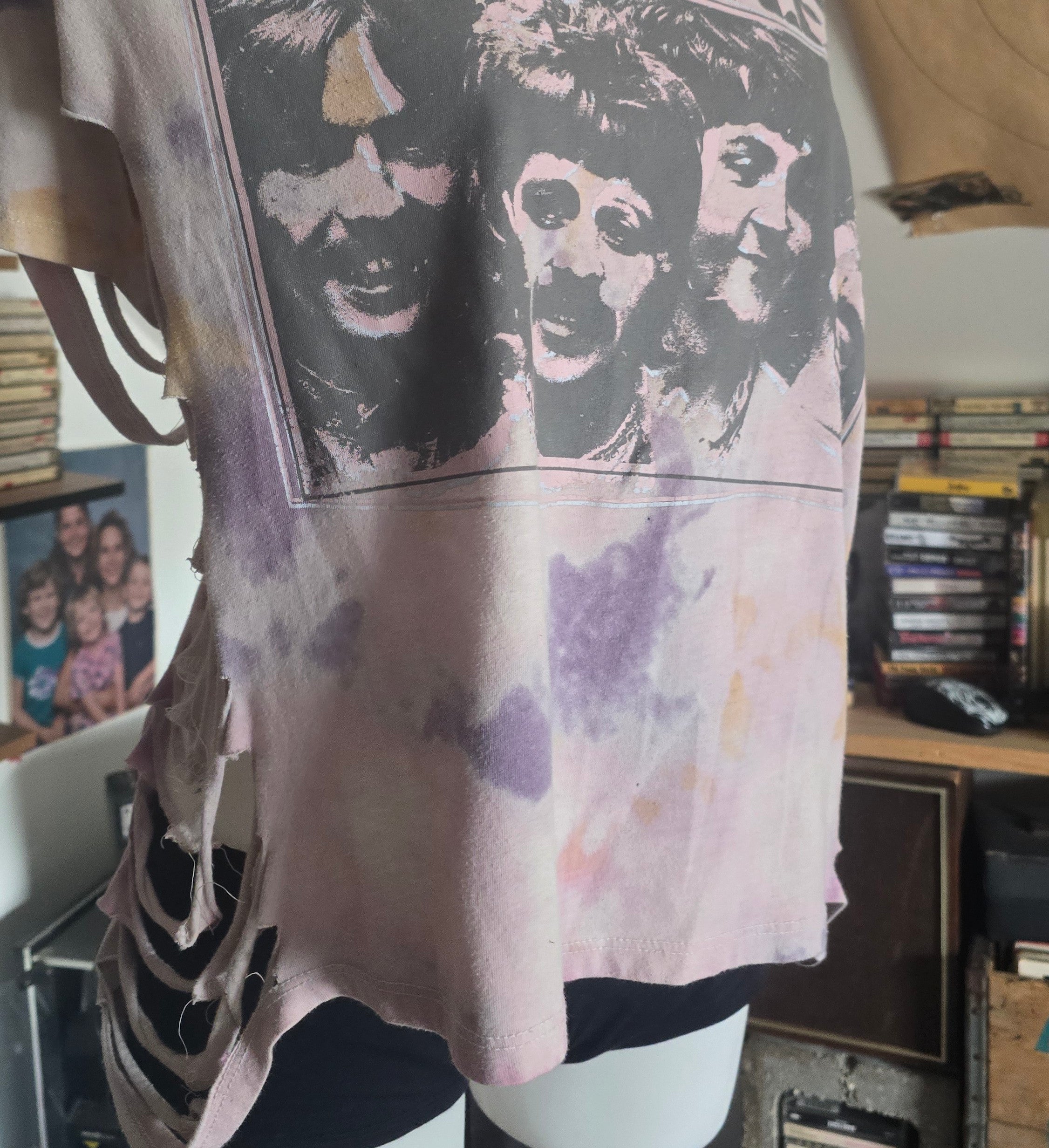One-of-One Beatles Tie-Dye Band Tee | Upcycled Off-Shoulder Graphic Shirt | XL