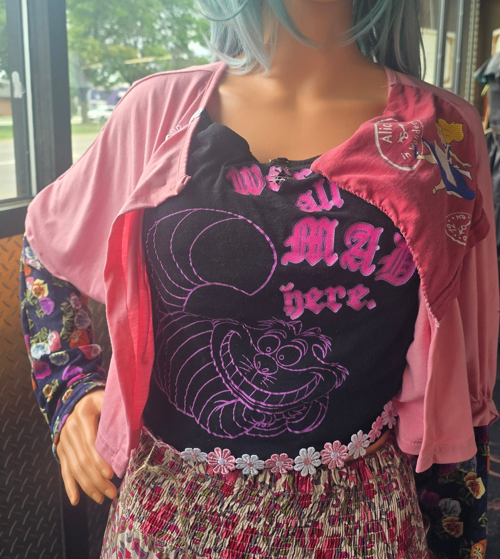 One-of-One Alice in Wonderland 3-Piece Festival Set | Cheshire Cat Fairycore Outfit | Handmade Upcycled Wearable Art