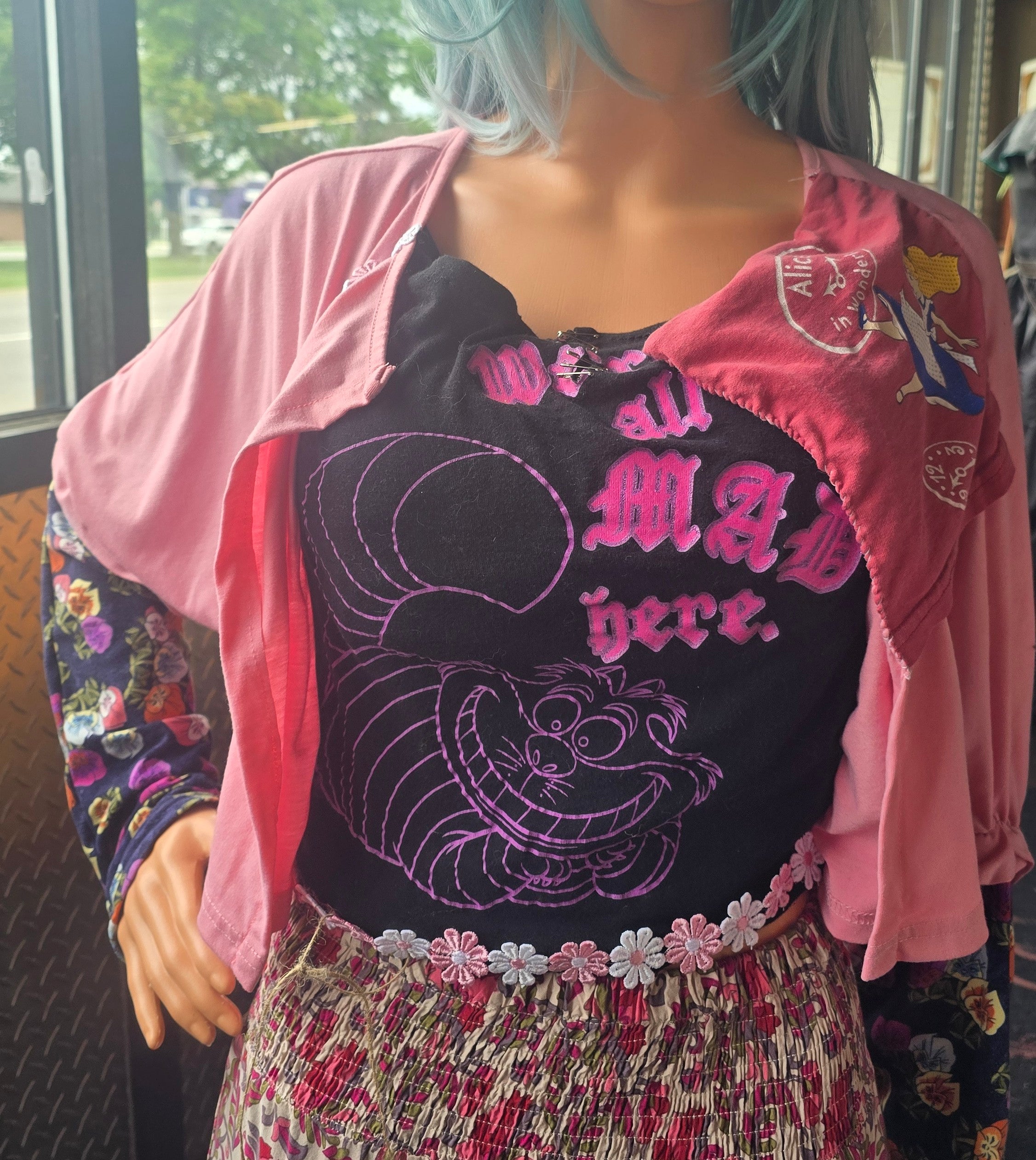 One-of-One Alice in Wonderland 3-Piece Festival Set | Cheshire Cat Fairycore Outfit | Handmade Upcycled Wearable Art