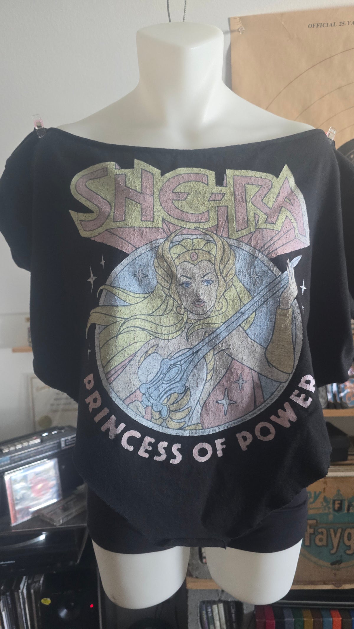She-Ra Princess of Power Upcycled Off-Shoulder Crop Top | Vintage Graphic Tee | Handmade One-of-One XL–2X