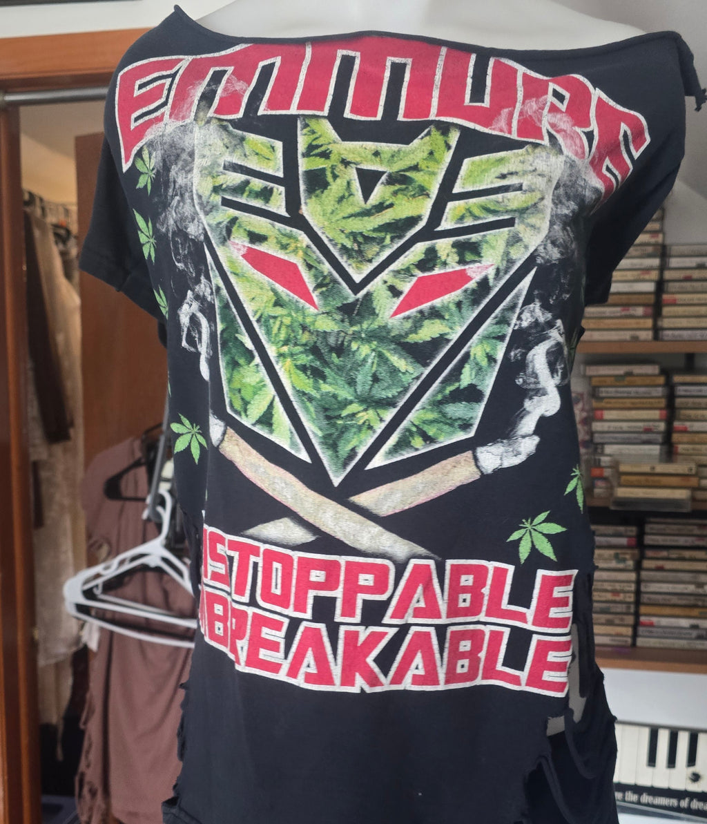 Emmure "Unstoppable Unbreakable" Tee | Upcycled Off-Shoulder Metalcore Band Shirt | M–XL