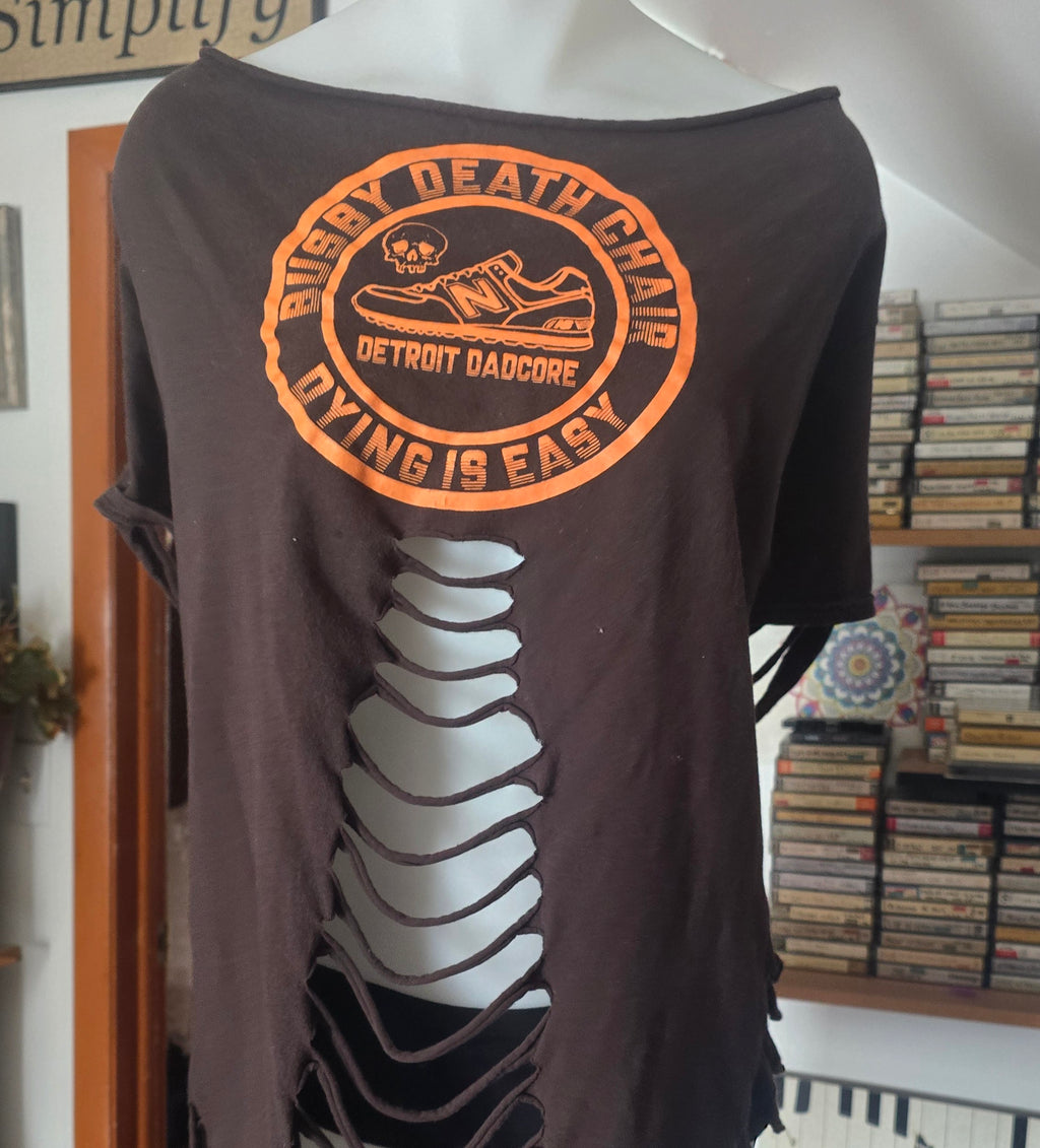 One-of-One Busy Death Chair "Detroit Dadcore" Tee | Upcycled Shredded Punk Graphic Top | XL–2X