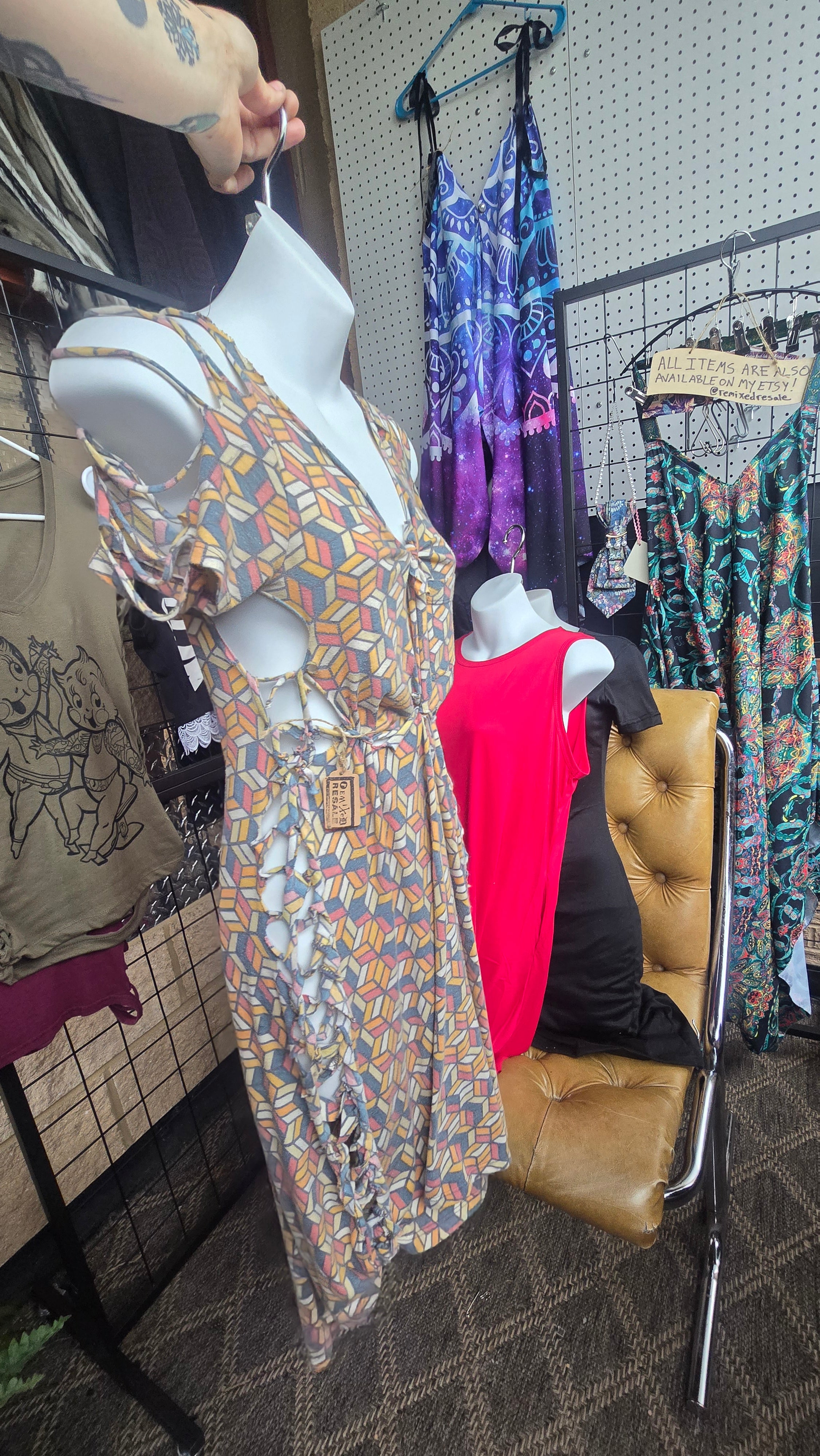 SOLD*** One-of-a-Kind Geometric Lace-Up Festival Dress | Boho Y2K Cutout Dress | Size Large