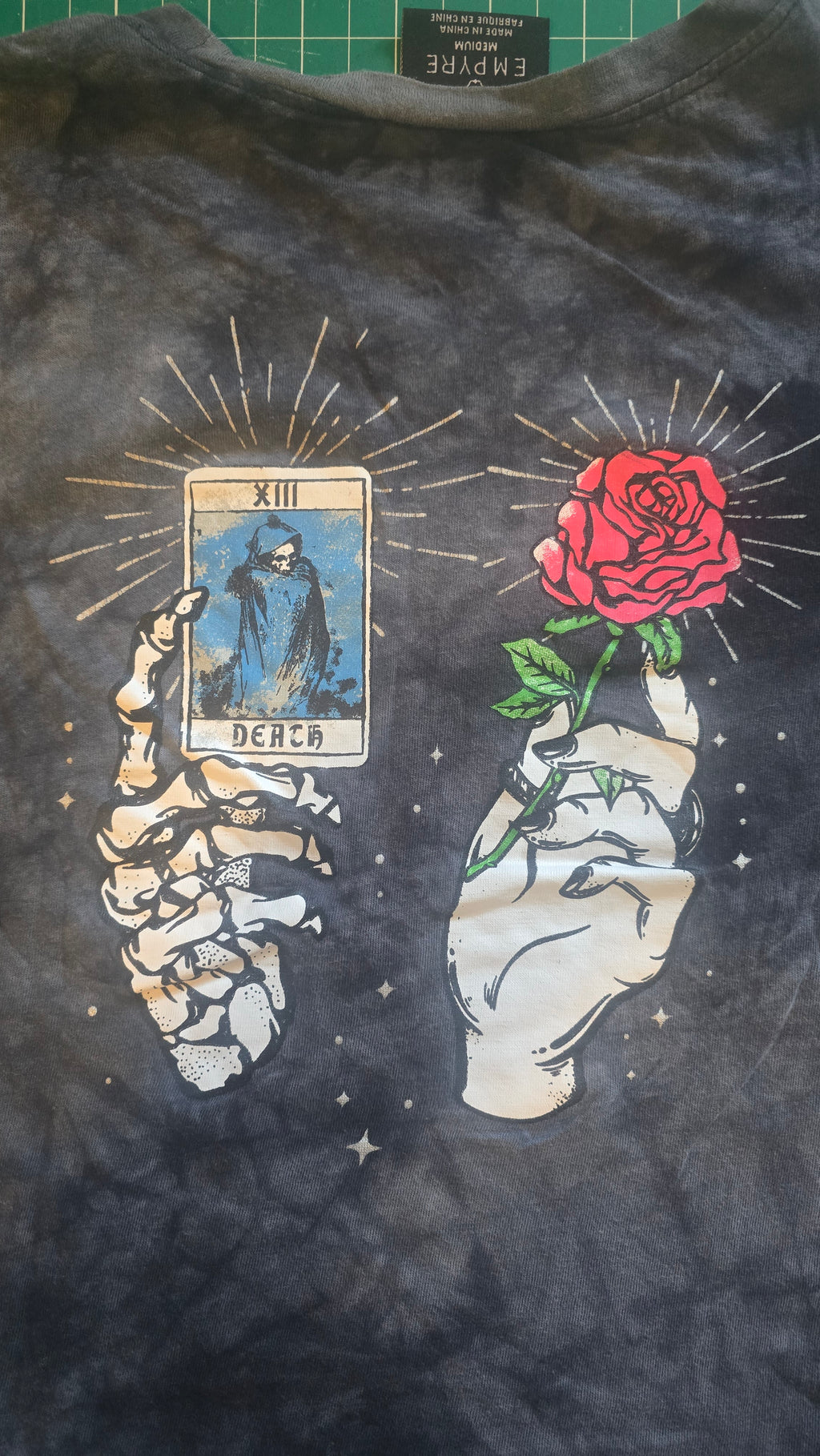 Empyre Death Tarot Halter Top | One-of-a-Kind Reconstructed Graphic Tee | Upcycled Goth Festival Top