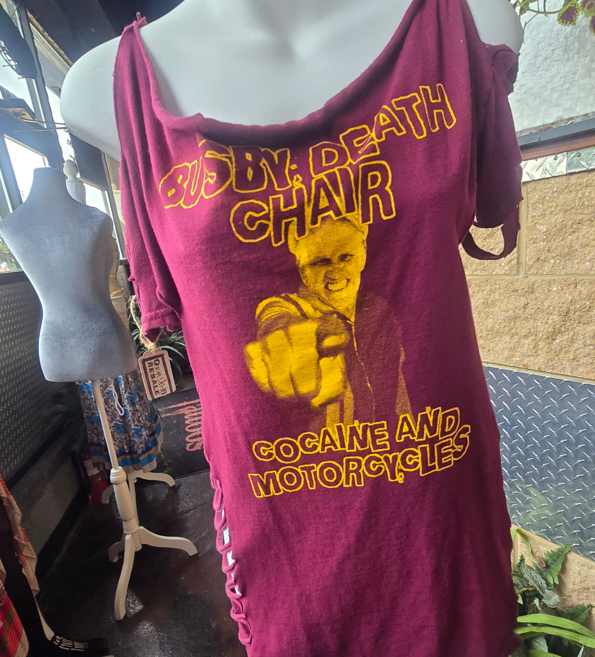 One-of-One Busy Death Chair Gary Busey Band Tank | Upcycled Shredded Punk Graphic Tee | Large