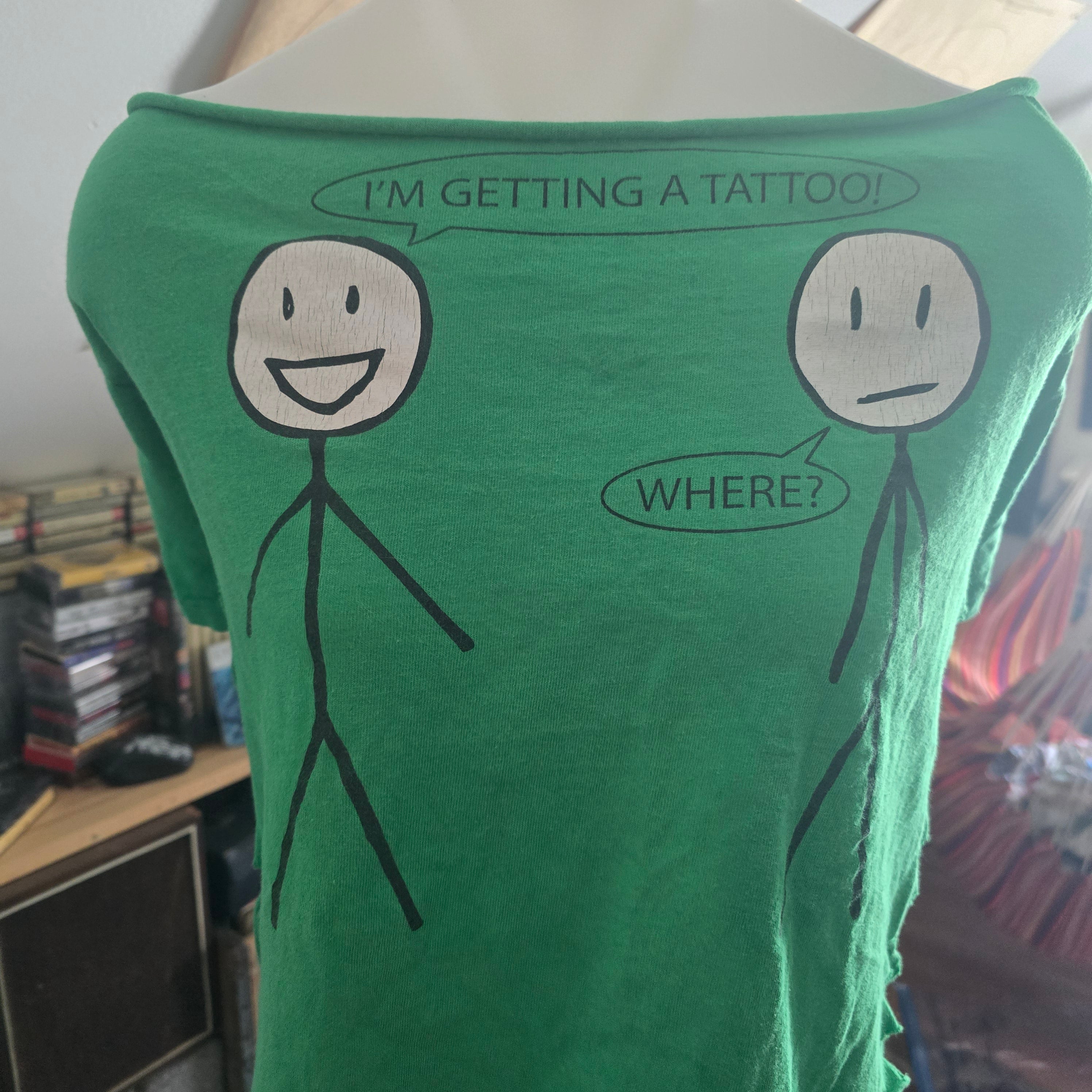 I'm Getting a Tattoo Graphic Crop Top | Handmade Upcycled Off-Shoulder Tee | Funny Tattoo Humor Shirt | XL