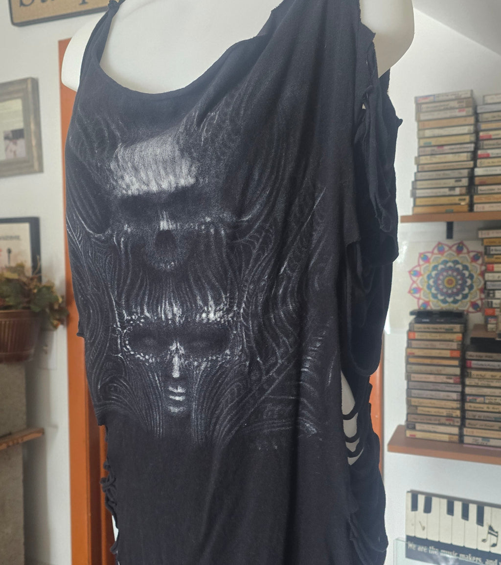 One-of-One Marshall Bennett Tattoo Tee | Upcycled Shredded Gothic Graphic Top | XL