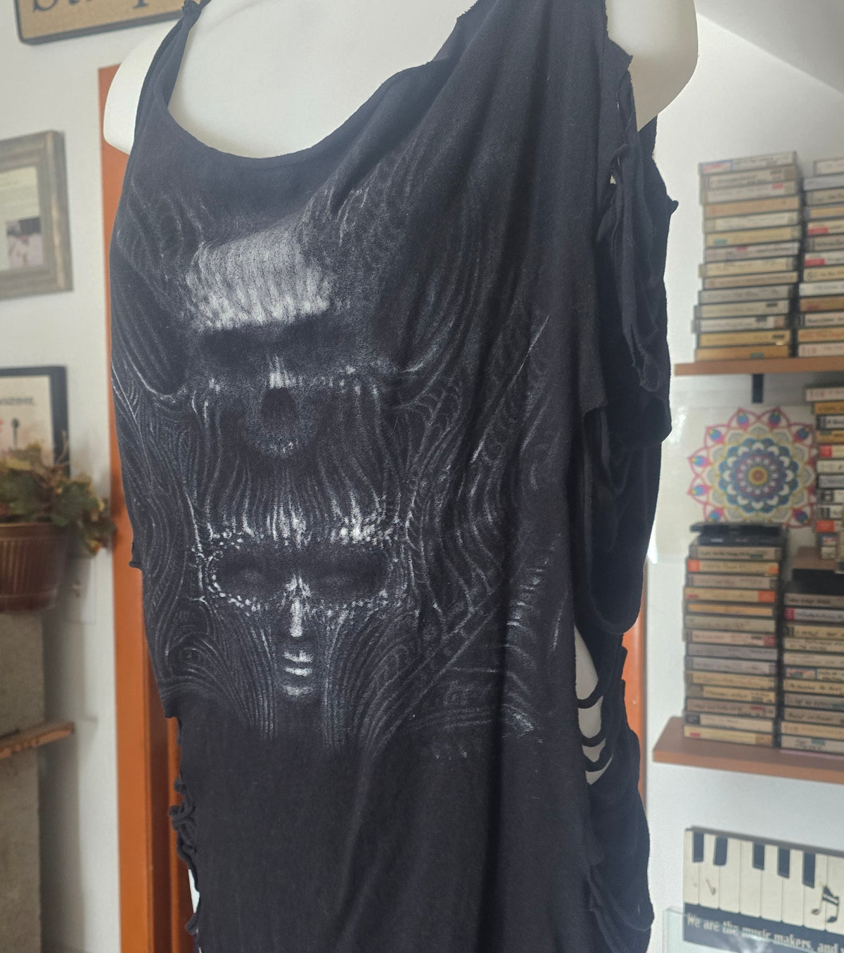 One-of-One Marshall Bennett Tattoo Tee | Upcycled Shredded Gothic Graphic Top | XL