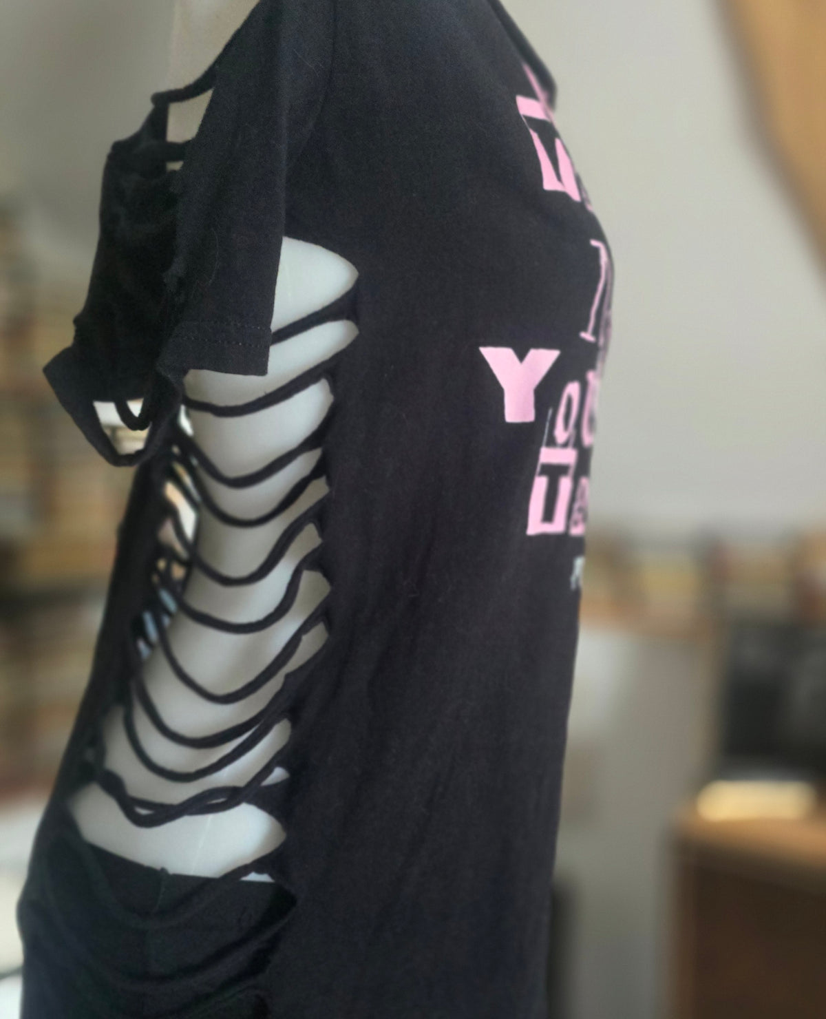 Don't Talk to Me If You Have Tattoos Tee | Upcycled Off-Shoulder Punk Graphic Shirt | XL–2X