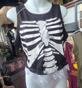 Skeleton Rib Cage Lace Hem Tank Top | Goth Y2K Alternative Crop Tank | Halloween Graphic Top