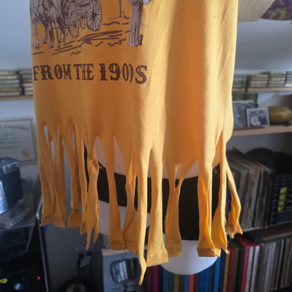 Please Be Patient With Me I'm From the 1900s Fringe Tee | Handmade Upcycled Off-Shoulder Graphic Top | XL–2X