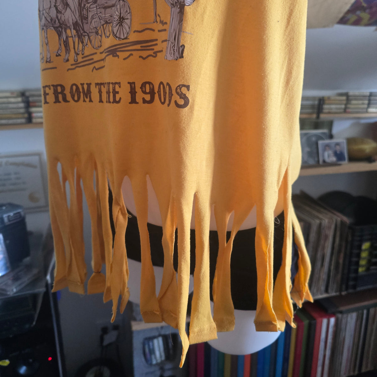 Please Be Patient With Me I'm From the 1900s Fringe Tee | Handmade Upcycled Off-Shoulder Graphic Top | XL–2X