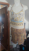 Science Can't Even Fix Your Stupidity Handmade Halter Romper | Upcycled Boho Festival One Piece | XL–2XL