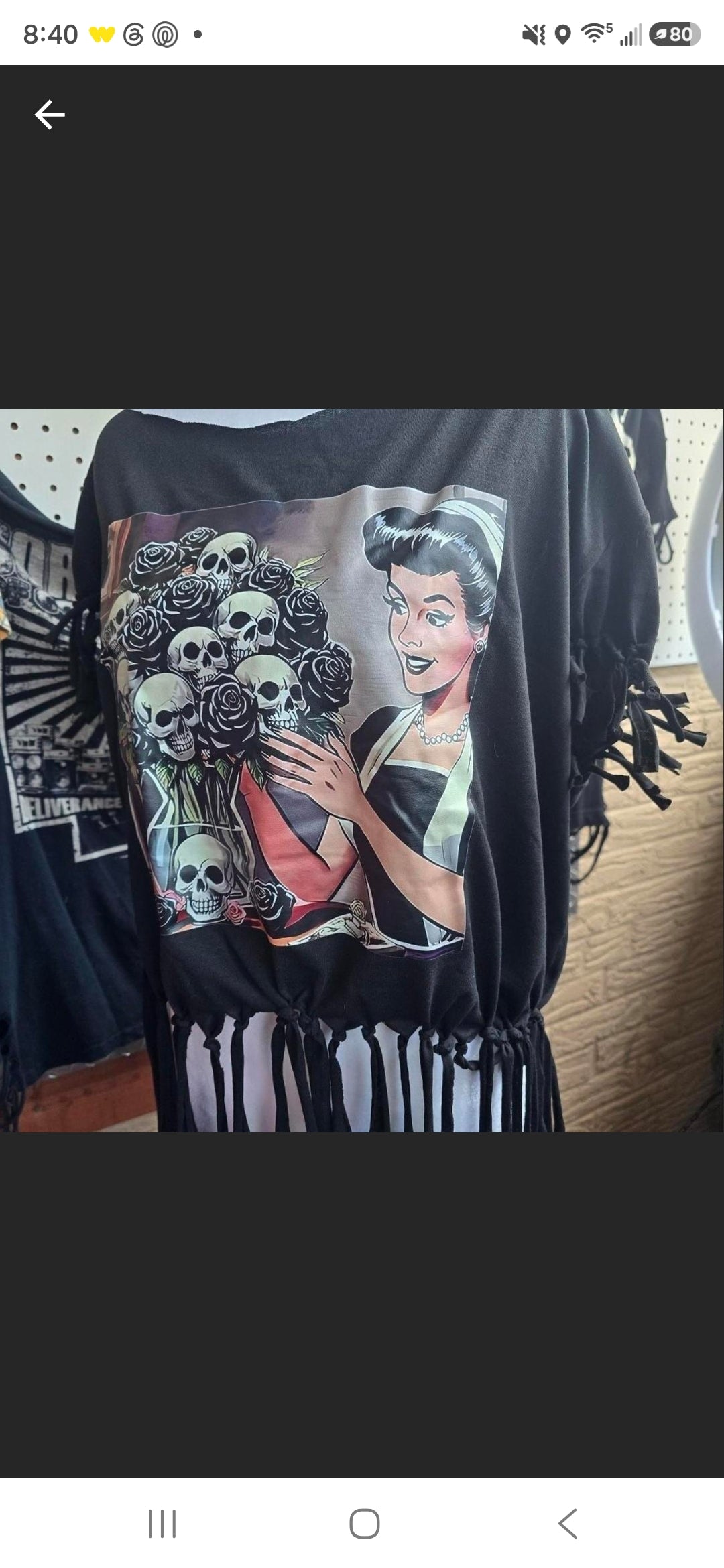 Skull & Rose Gothic Fringe Graphic Tee | Women's XL | Alternative Wearable Art