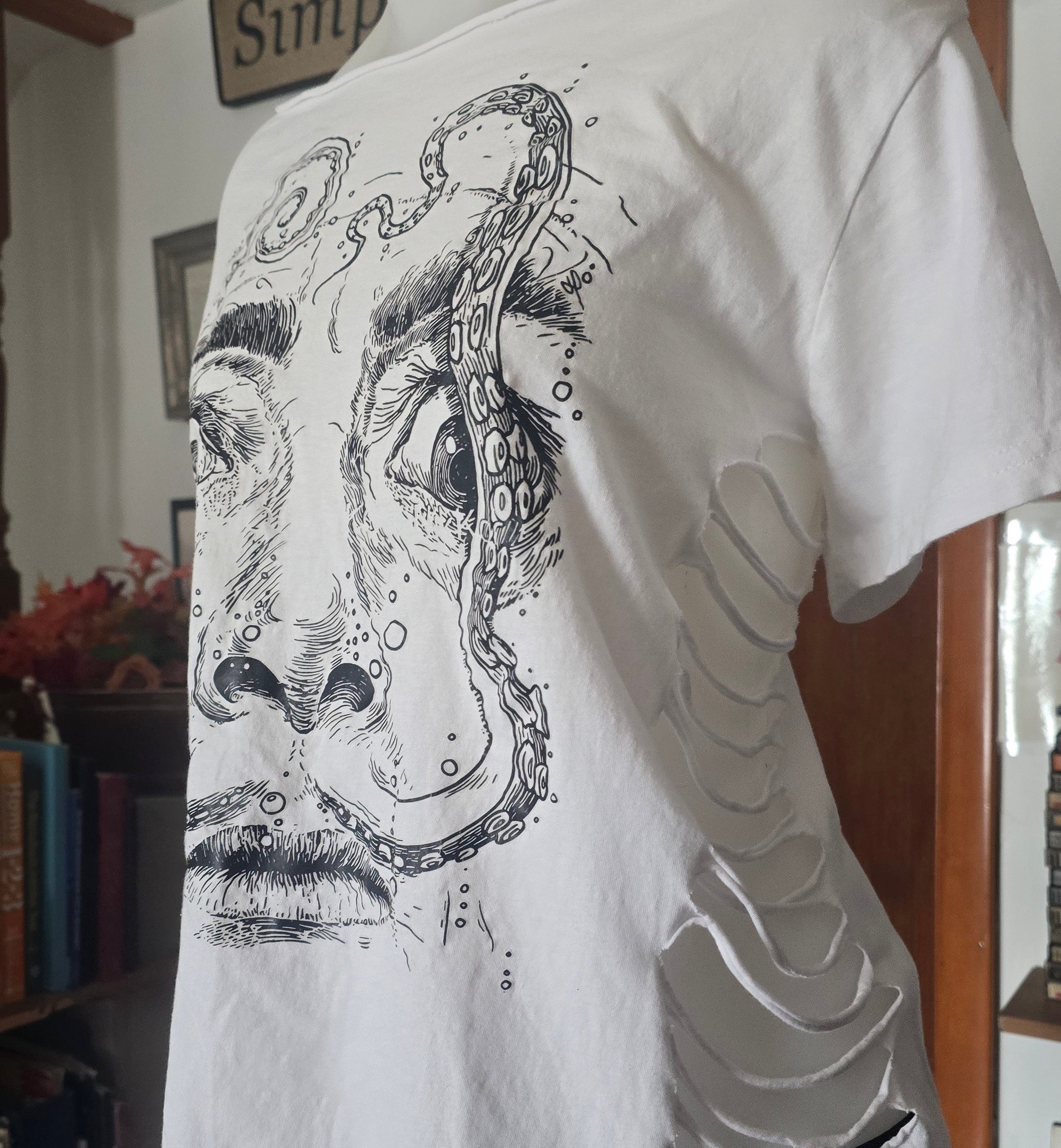 SOLD***Surreal Salvador Dali Graphic Tee | Upcycled Off-Shoulder Art Shirt | XL–2X