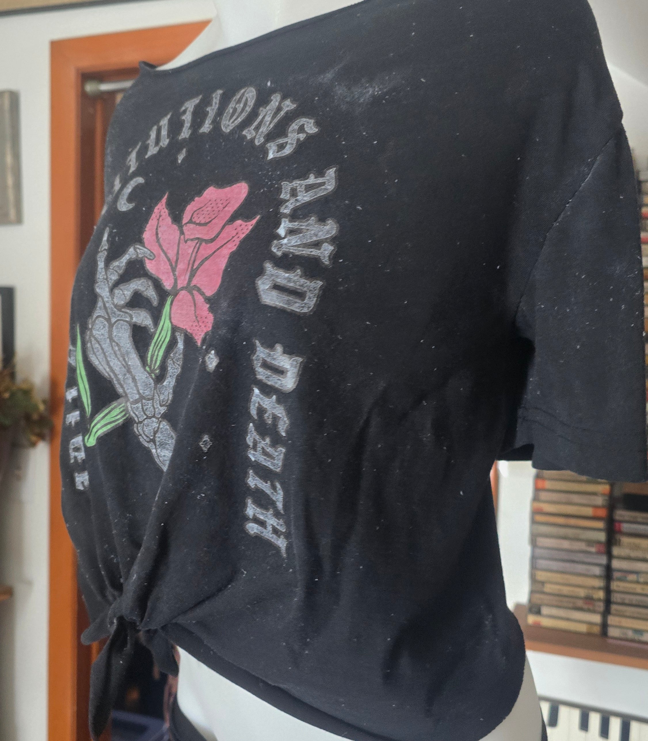 Jails, Institutions & Death Recovery Tee | Upcycled Tie-Front Off-Shoulder Graphic Shirt | M–XL