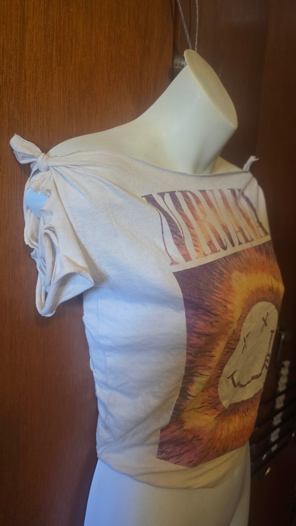 Nirvana Off-Shoulder Reconstructed Tee | One-of-a-Kind Upcycled Band Shirt | Women's Small