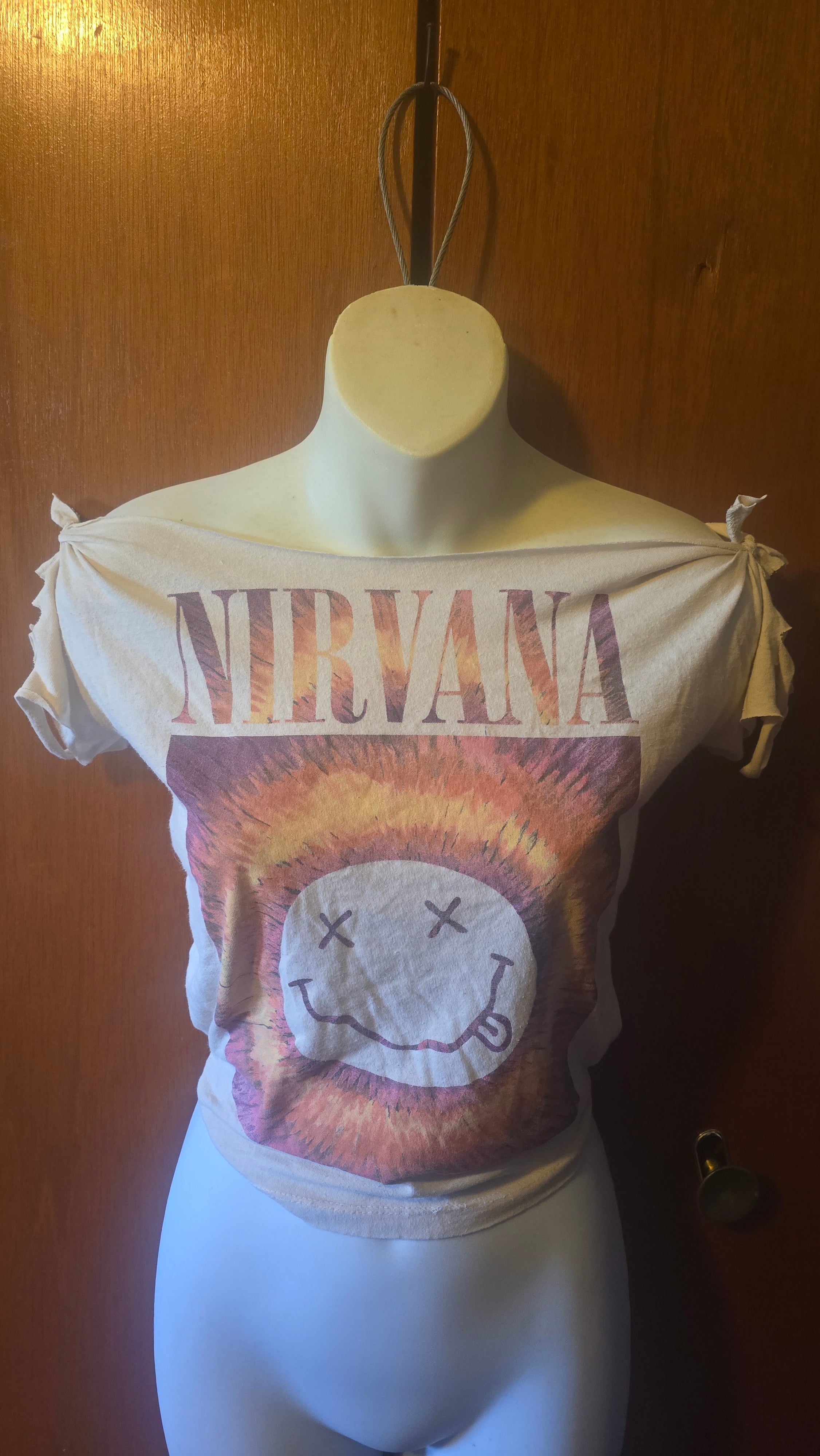 Nirvana Off-Shoulder Reconstructed Tee | One-of-a-Kind Upcycled Band Shirt | Women's Small